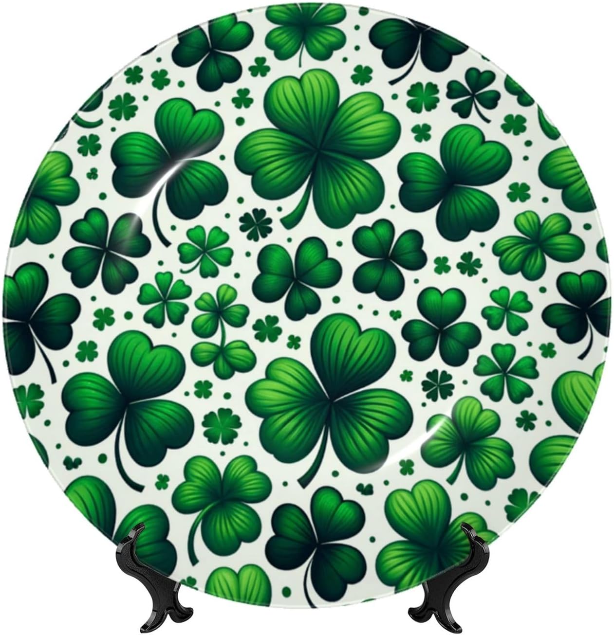 St-Patricks-Day-Shamrock 10 Inch Decorative Plate With Stand, Elegant Display Wall Plate For Home Decor