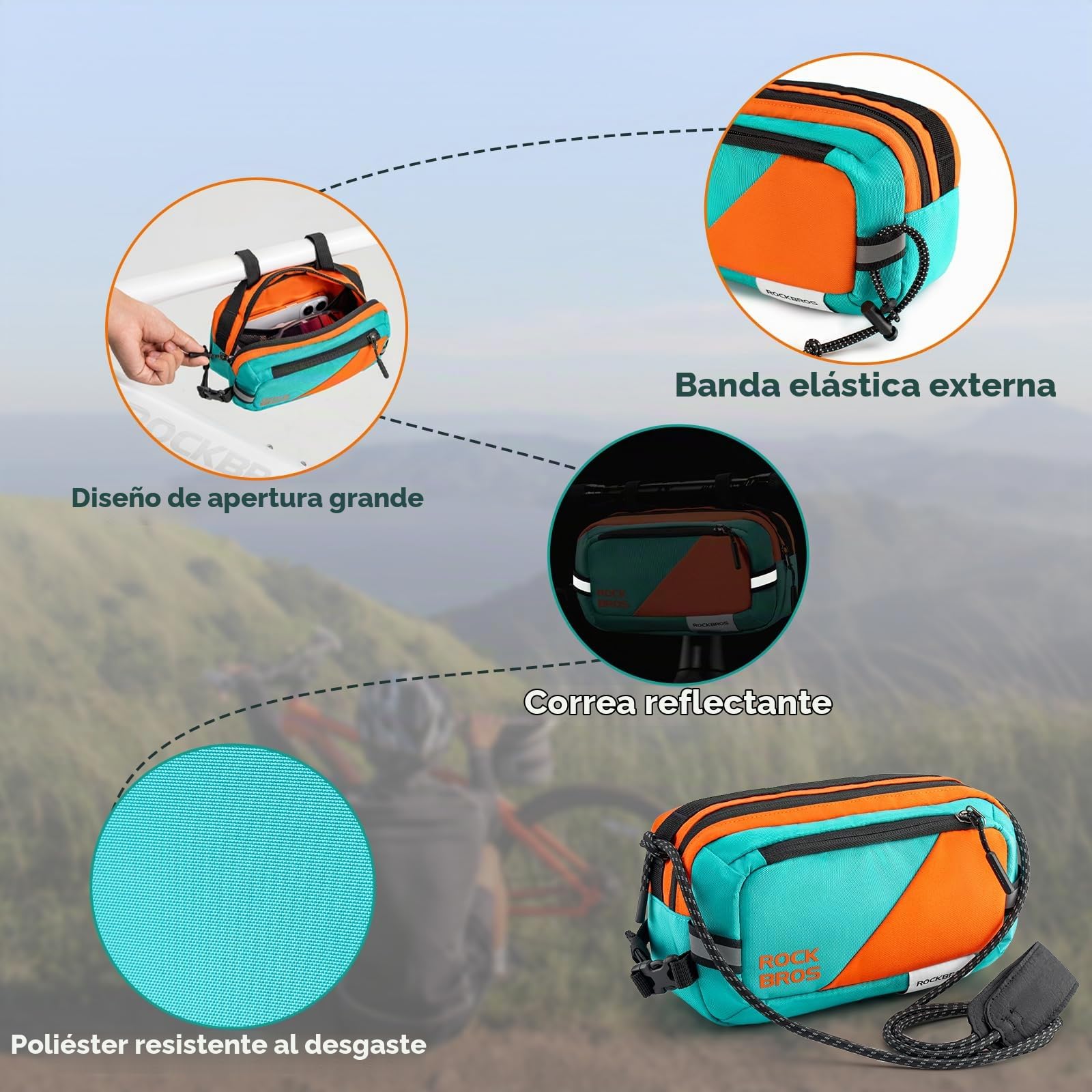 ROCKBROS Bolsa Manillar Bicicleta, Bolsa Delantera Capacidad Grande con Correa de Hombro para Bicicleta de Montaña y de Carretera, 24 x 13 x 8 cm