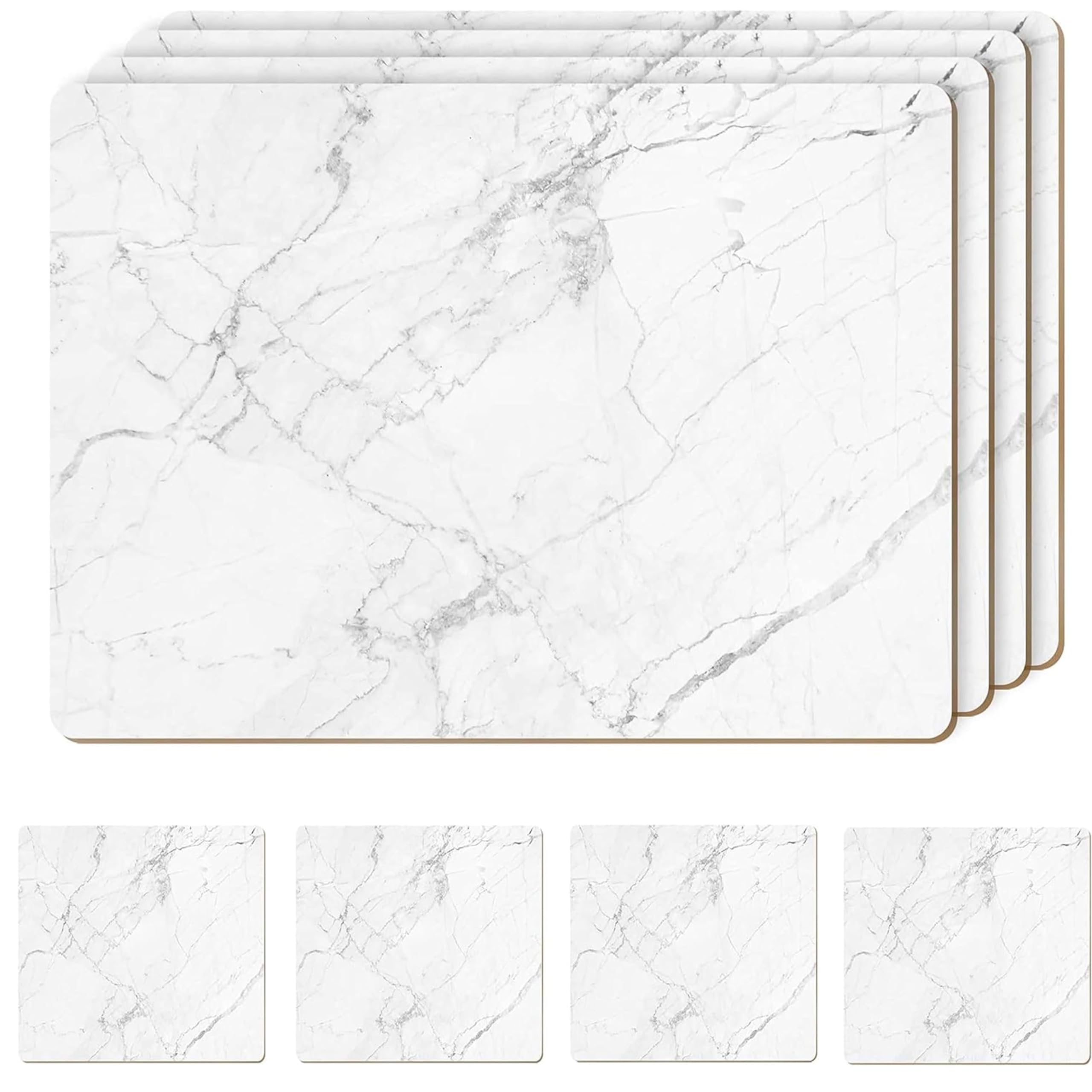 AAMEN Heat Resistant Cork Marble Placemats and Coaster Sets 8, Coasters Marble Design Place mats, Waterproof & Easy Clean for Kitchen Table Mats, Table Runners & Placemats Set, Home Decor