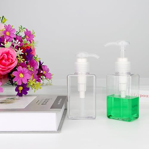 Miniatura 7 de Jansburg - Dispensador de botella de 3.4 onzas líquidas, paquete de 2 unidades, dispensador de loción de plástico cuadrado plano recargable, a