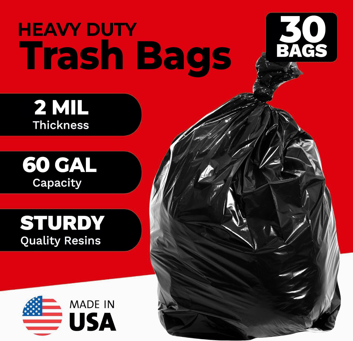 ToughBag Bolsas de basura de 55 galones, bolsas de basura negras de 35 x 55 pulgadas (30 unidades) – Bolsas de contratista resistentes de 2 mil para construcción, al aire libre, residuos industriales,