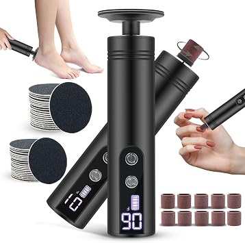 2 in 1 Electric Foot Callus Remover, 9 Speed Adjustable Foot Sander with LED Display, Electric Foot Grinder with 2000 mAh Rechargeable Battery, for Callus Removal, Replaceable Sandpaper Discs Black