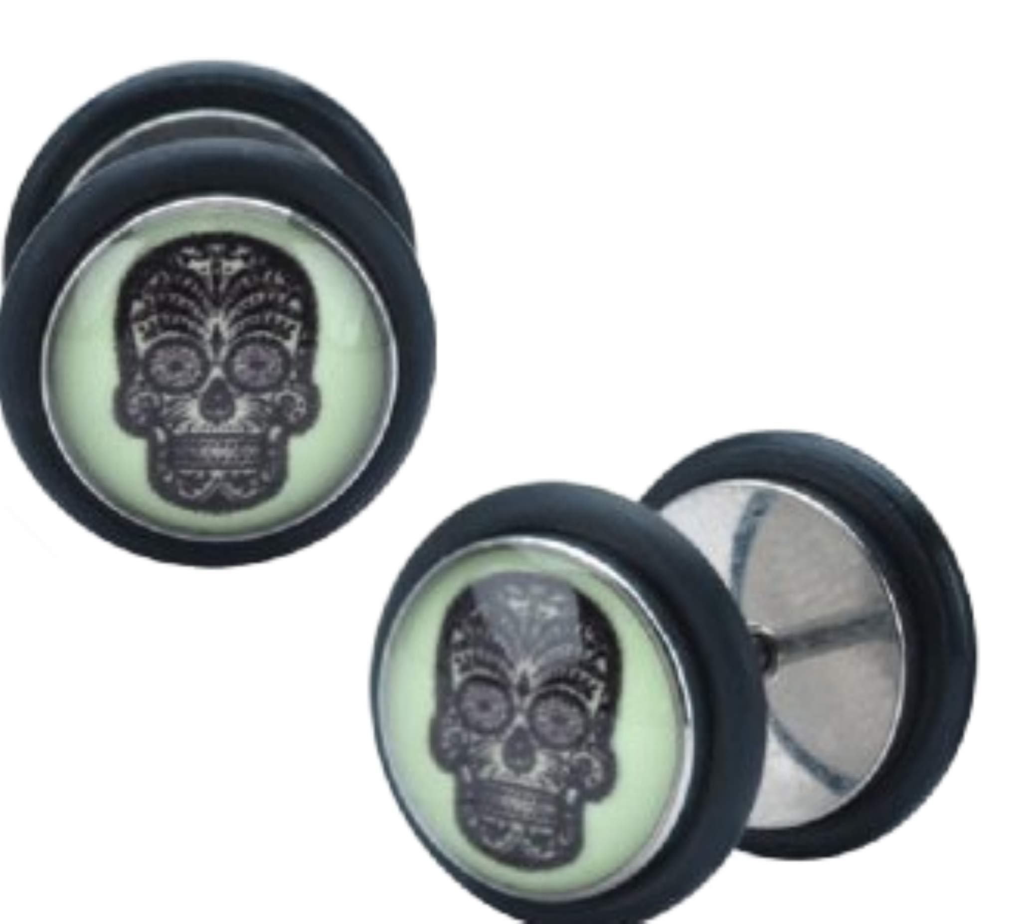 Body Accentz Plugs Earrings Ring Fake Cheater Ear Plug Glow in The Dark Skull Flag 18g Pair