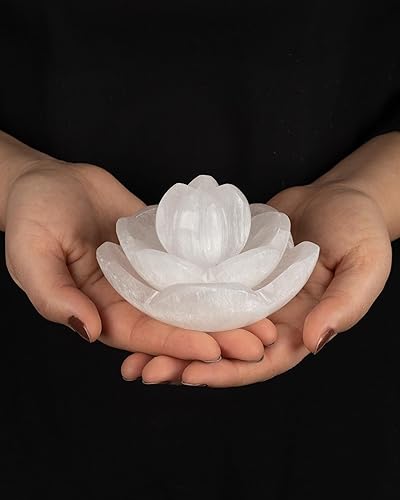 Miniatura 2 de Wish Well Cuenco de selenita de flor de loto con collar de amatista, cuenco de selenita para carga de cristales, extraído y fabricado en Marruecos,