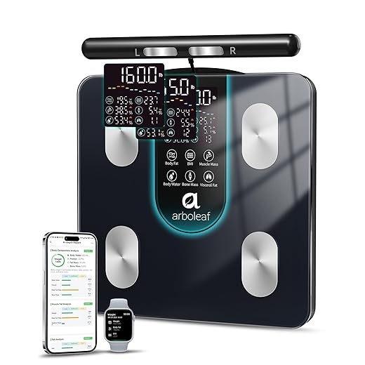arboleaf Smart Scale for Body Weight, 8-Electrode Dual-Frequency BIA Bathroom Scale with 7-in-1 Display for BMI Body Fat Muscle Mass, Segmental Full Body Composition Analyzer, 50+ Metrics in App