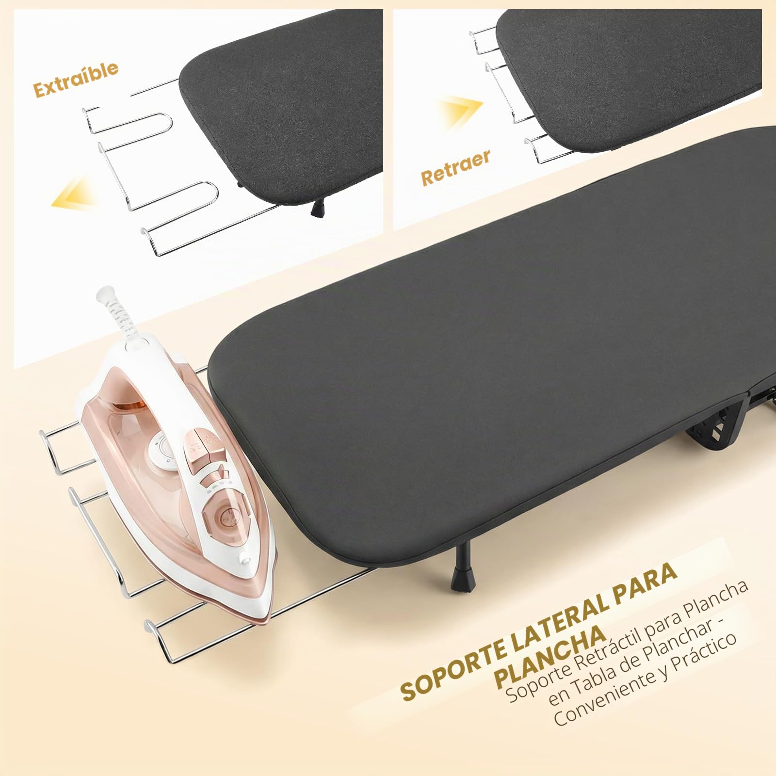 Tabla de Planchar Plegable con Reposa-Plancha y Soporte, Mini Tabla de Planchar Plegable con Patas Antideslizantes y Funda Resistente al Calor, Compacta 82,5 x 31,5 cm, Ahorra Espacio Funda de Algodón