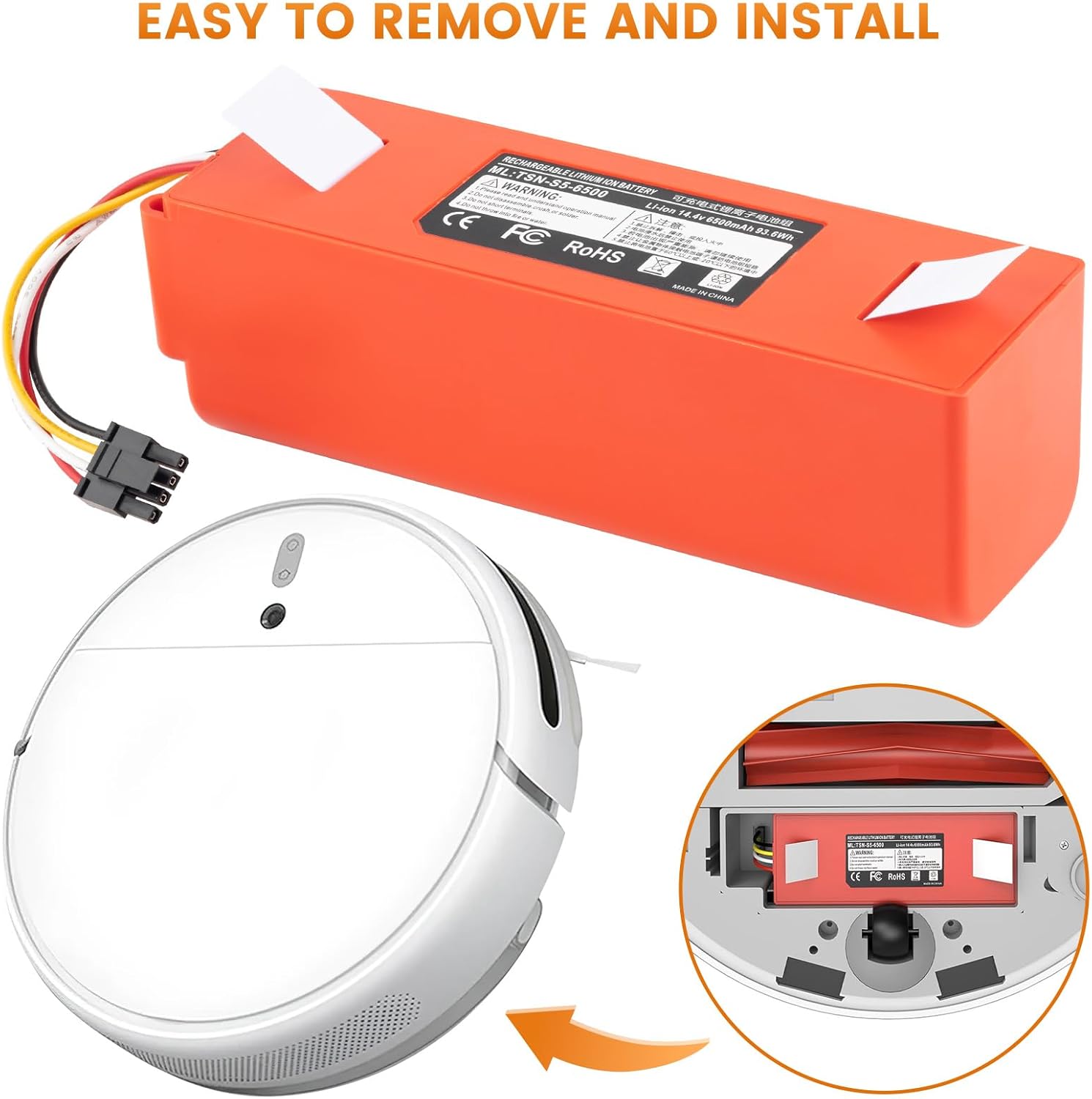 14.4V 6500mAh Replacement Battery for Roborock S4 S5 S50 S6 S7 S7 Max