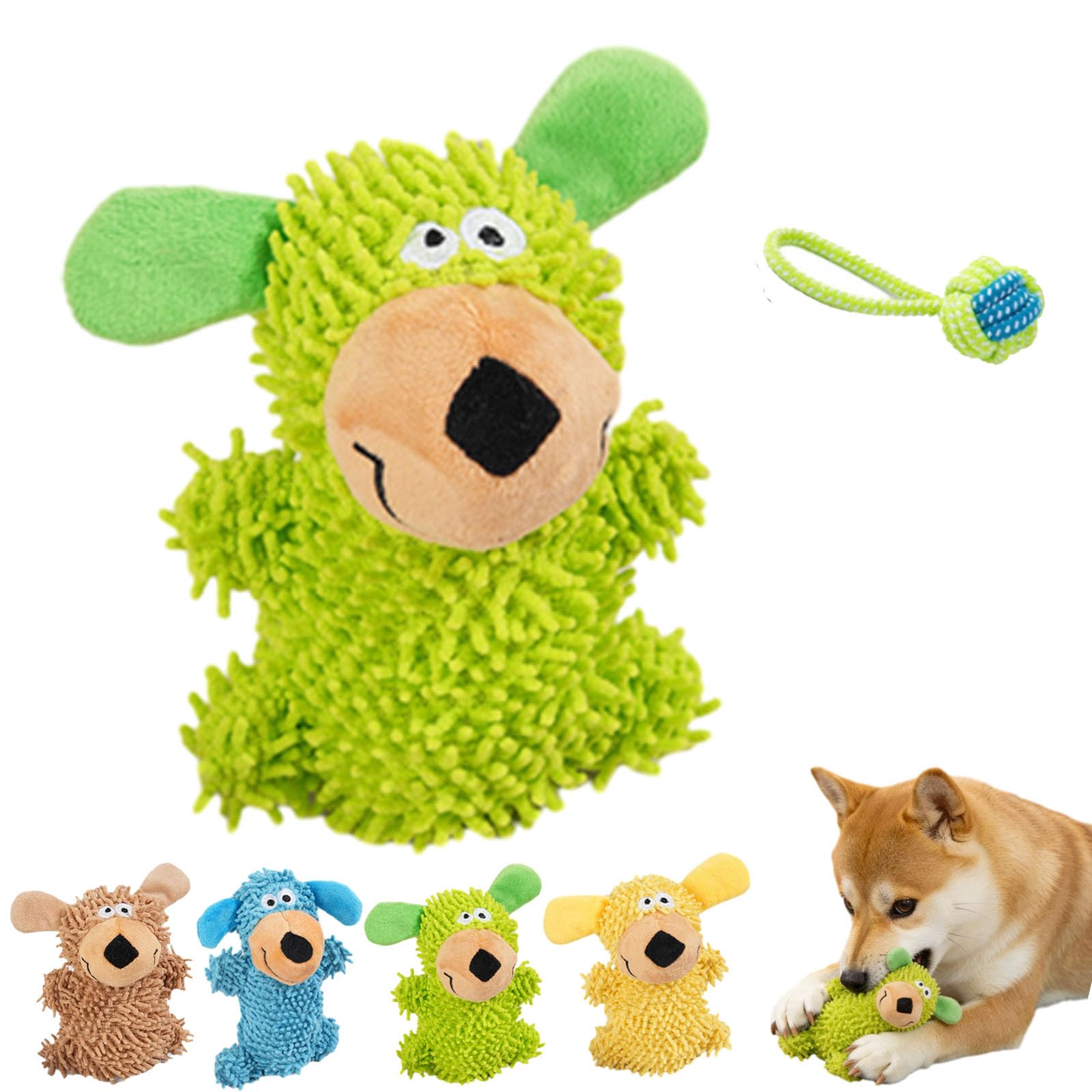 Giggling Teeth Cleaning Toy in Dog Colors, Plush Squeaky Dog Toy, Interactive Chew Toys for Dogs, Cleans Teeth Naturally, Prevents Boredom and Anxiety (Green)