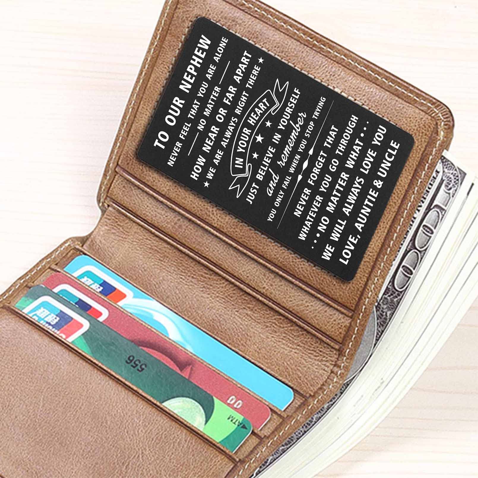 DEGASKEN To Our Nephew Gifts Engraved Wallet Card from Auntie and Uncle, Personalised Christmas Card for Nephew Graduation Wedding - Image 4