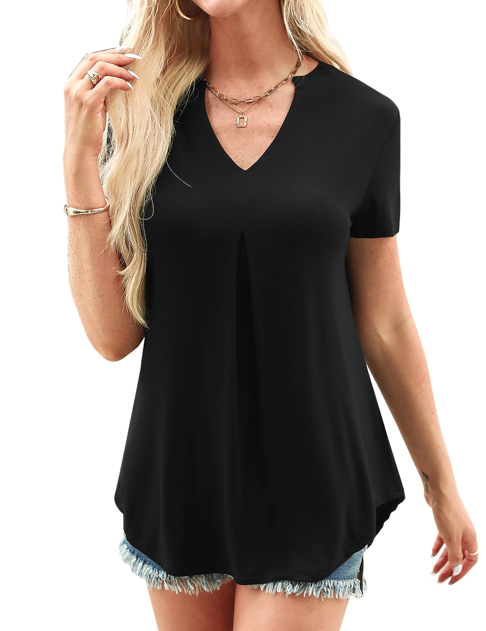 Aottori T-Shirt Manga Corta para Mujer Verano Básica Blusa Tops Elegante Cuello en V Camiseta Suelto Sólido Casual Camisetas