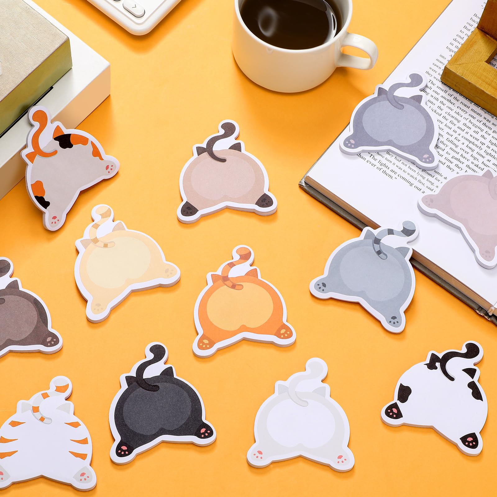 Yinder Niedliche Haftnotizen, Kawaii, lustige Tier-Haftnotizen, Großpackung, Cartoon-Notizblöcke, selbstklebend, für Tierärztliches Geschenk, Büro, Schule, Tier-Partyzubehör (frische Katze), 24 Stück