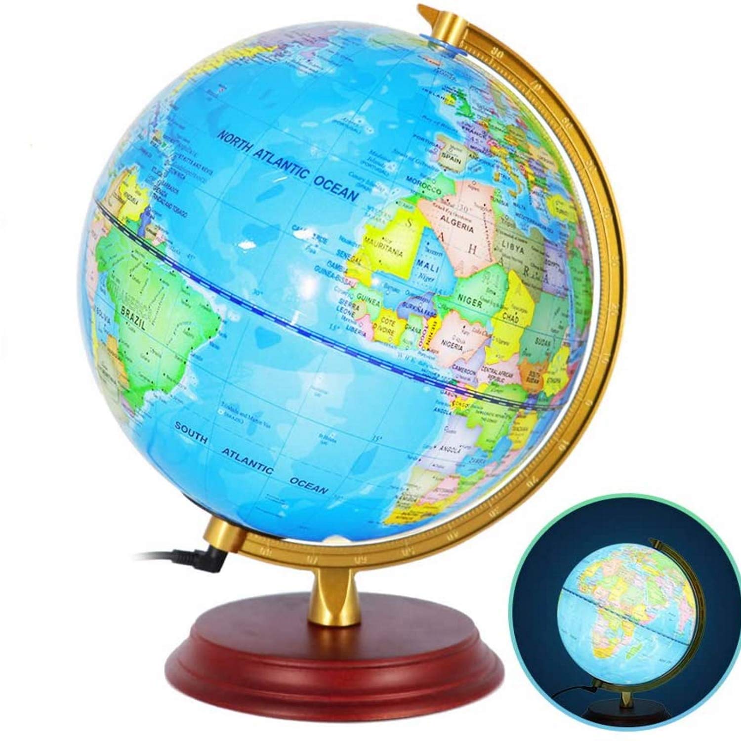 Illuminated Globe Lamp of The World with Stand - 8 Inch Diameter - Globe for Kids Globe lamp Geographic Globe with LED Light Illuminated 2-in-1 Desktop World Globe Discovery Educational World Globe.