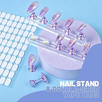 Teenitor Nail Art Tools Set, 23 Pcs Nail Art Brushes, 5 Pcs Nail Dotting Tool, 2 Set of Nail Stand, 100 Pcs Double-Sided Adhesive Tabs, Nail Art Palette, Brushes Holder, Purple