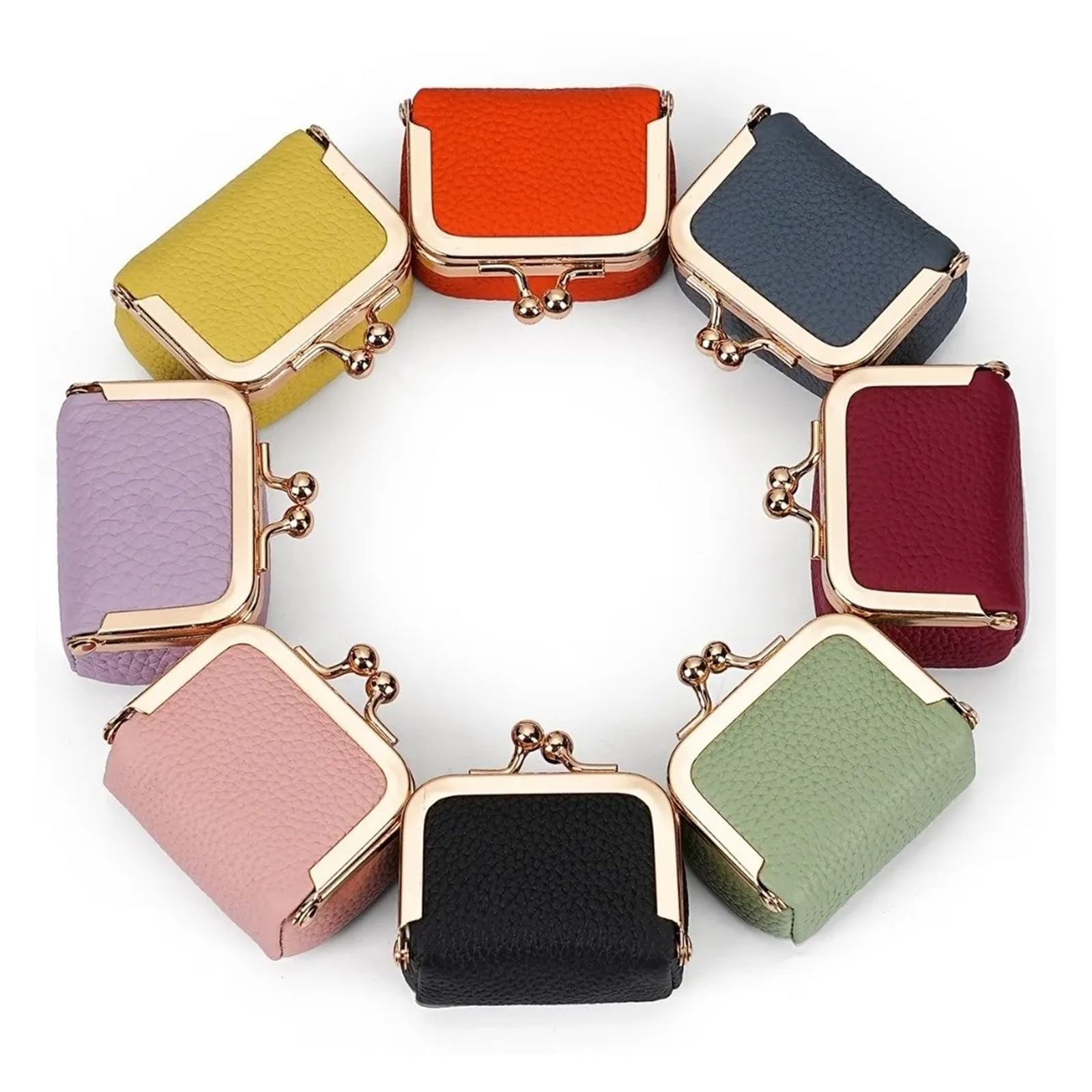 Monedero de Cuero Genuino con Cierre de Beso, Bolso Cuadrado de Cuero de Color sólido for joyería, Mini Bolso Multifuncional for artículos pequeños