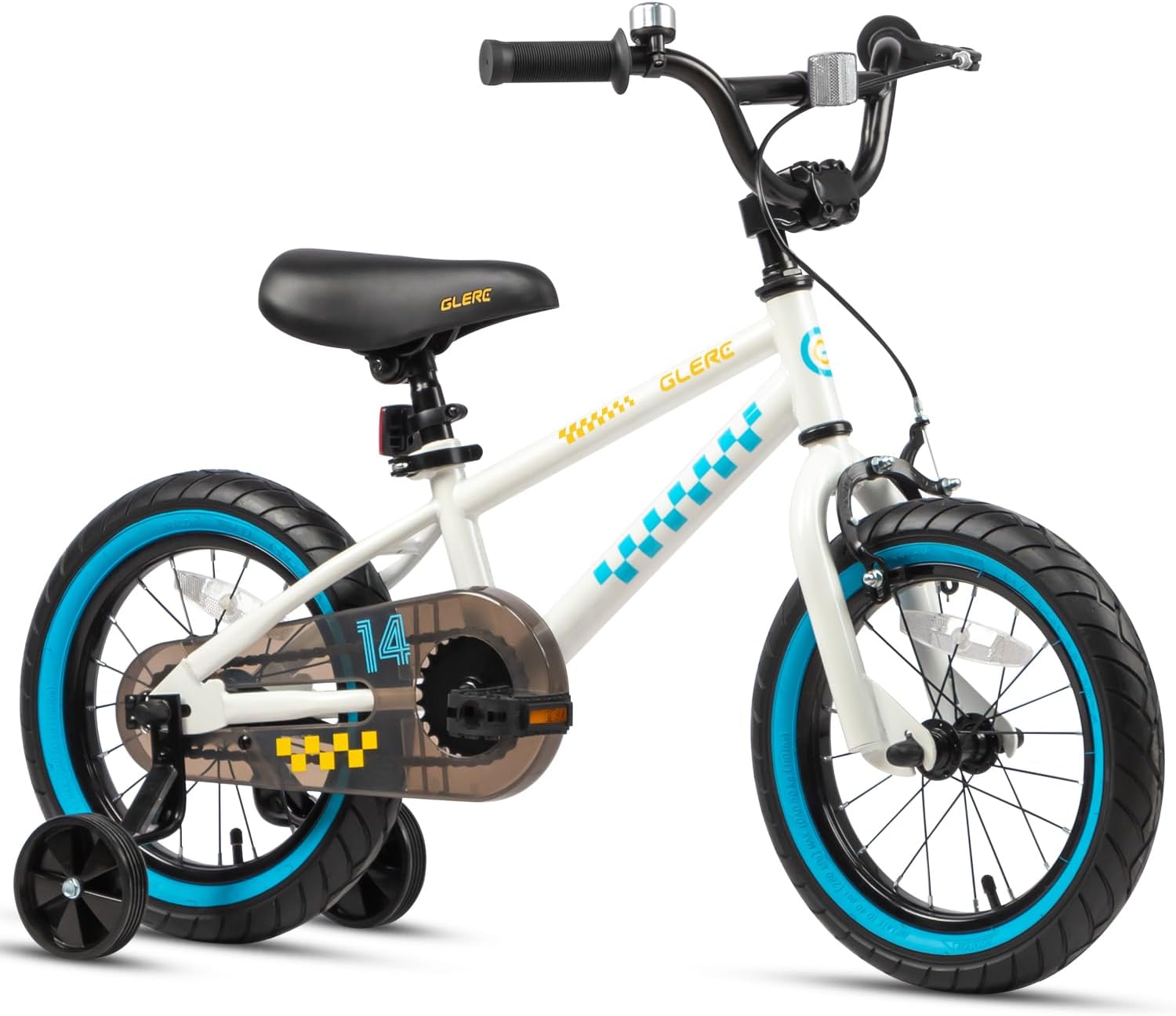 Glerc NuNu 12 14 16 Inch Kids Bike BMX Style for 2-8 Years Old Boys Girls, Toddler Bicycles with Training Wheels & Coaster Brake, Multiple Colors white 14 Inch With Training Wheels