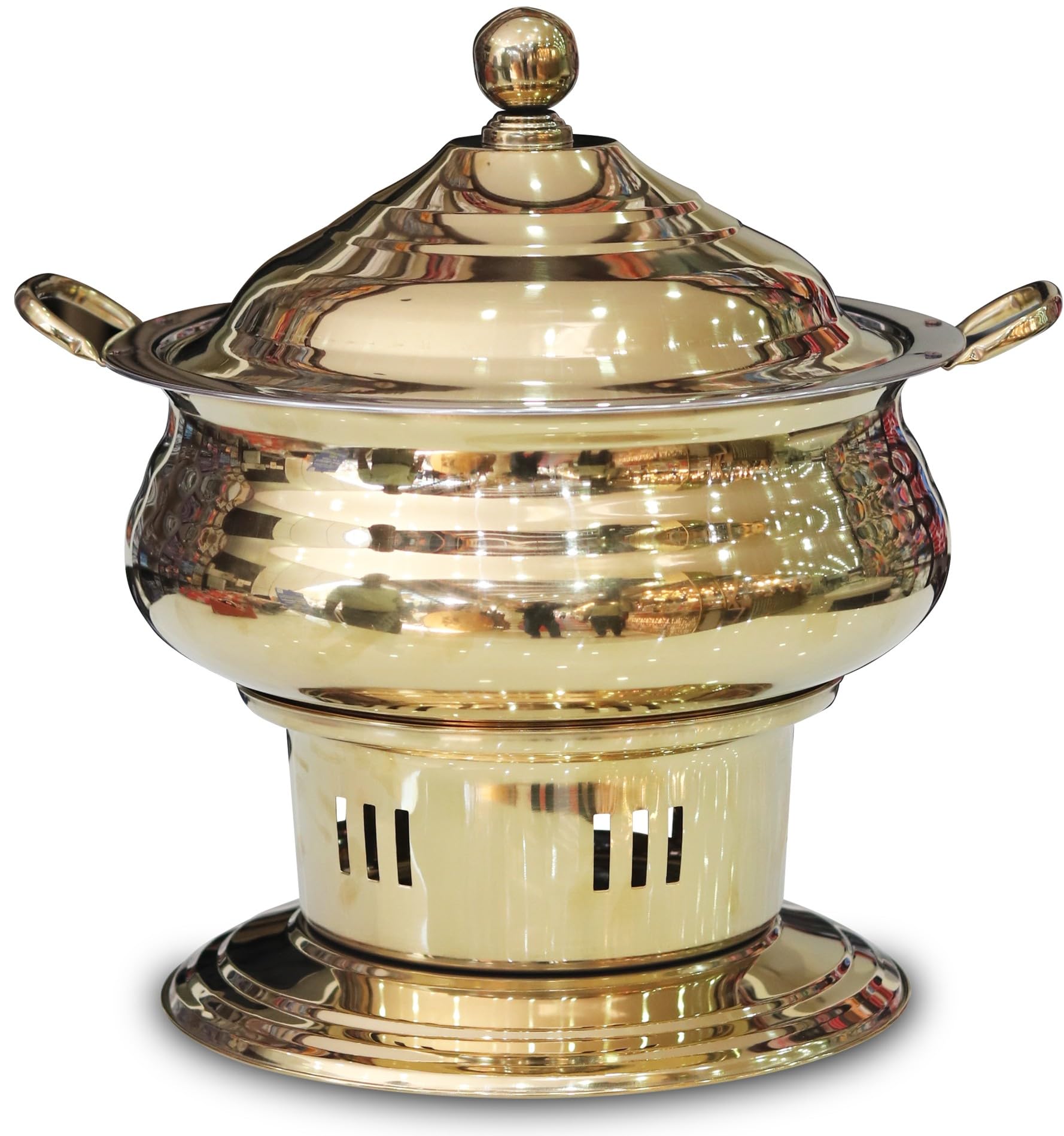 Malabar Stainless Steel Round Golden Chafing Dish with Lid, 6 LTR | PVD Coated Golden Chafing Dish