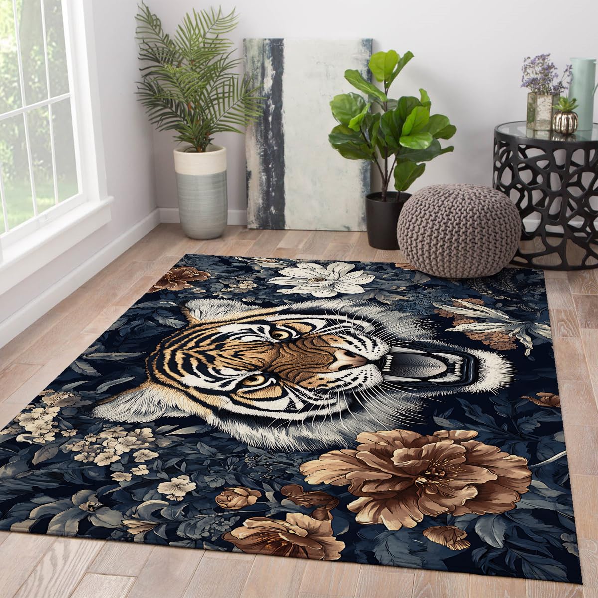 Dywany Tygrysy Fauna Zmywalne Maty Z Kwiatowym Wzorem Dżungli Lekkie Antypoślizgowe Dywany Akcent Na Balkon Kuchnia Pod Stół 60 x 120 cm