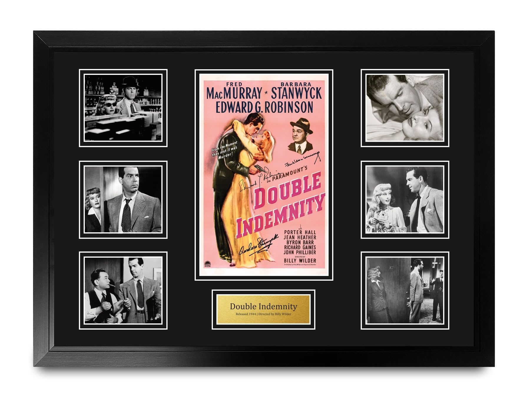 HWC Trading Double Indemnity Podpisany Plakat Filmowy A2 Deluxe w Ramie