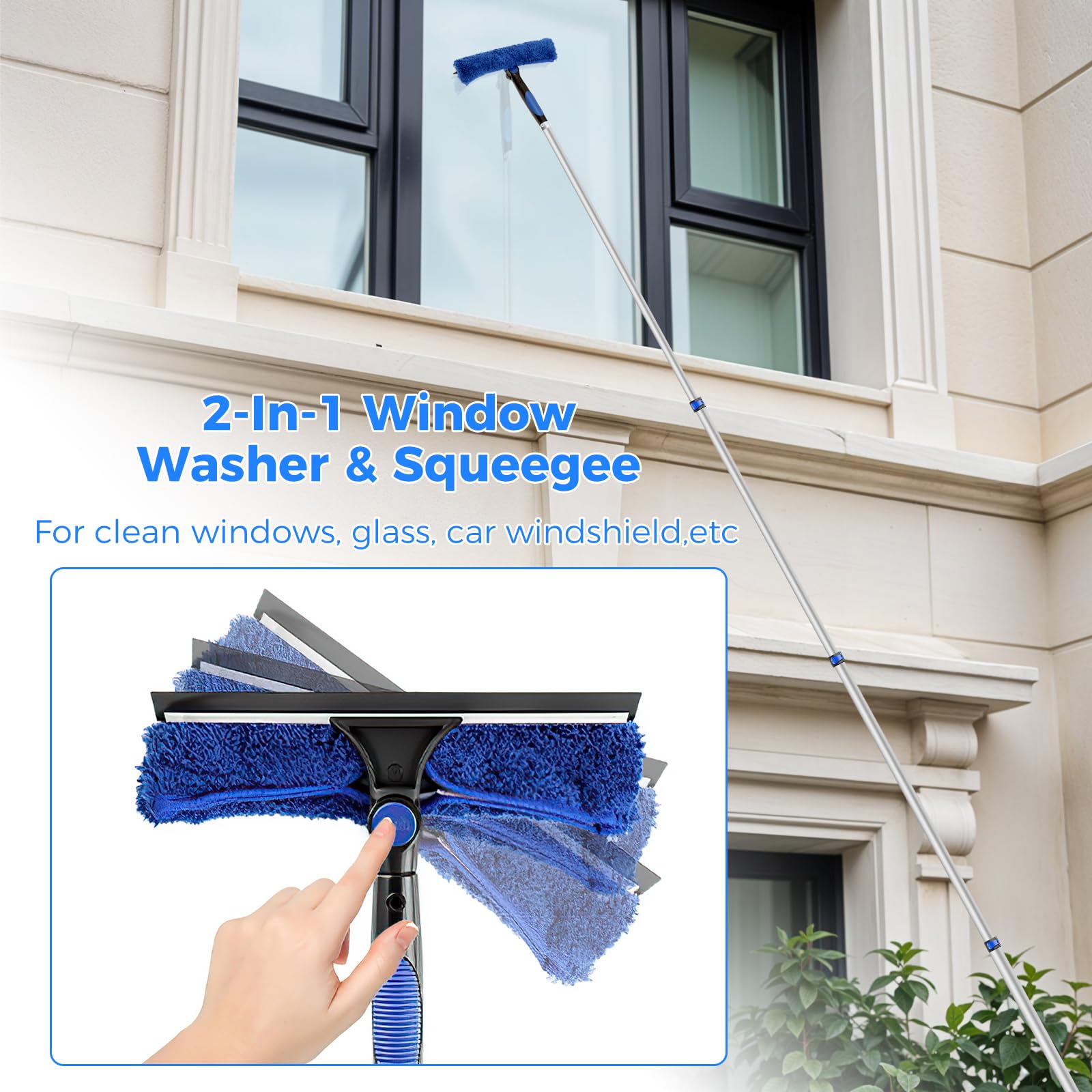 wlich Kit de plumero de alto alcance de 26 pies, ventilador de aluminio de 5 a 20 pies, juego de limpiador de ventanas, versátil juego de polvo con 5 cabezales reemplazables para limpiar ventiladores