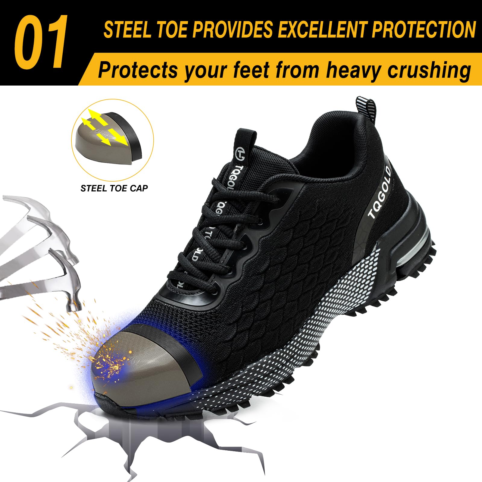 AONEGOLD Sicherheitsschuhe Herren Arbeitsschuhe Damen Leicht Stahlkappenschuhe rutschfest Atmungsaktiv Stahlkappe Sportlich Schutzschuhe Gr.36-48EU