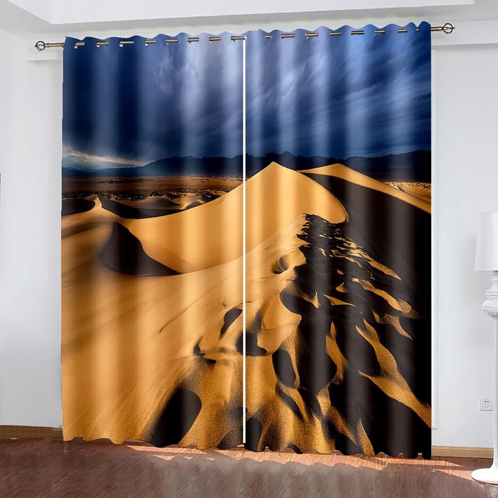 Rideau Anniversaire, Rideaux Chambre Gris Marron Clair Polyester Paysage Désertique 132L x 274H CM Lot de 2
