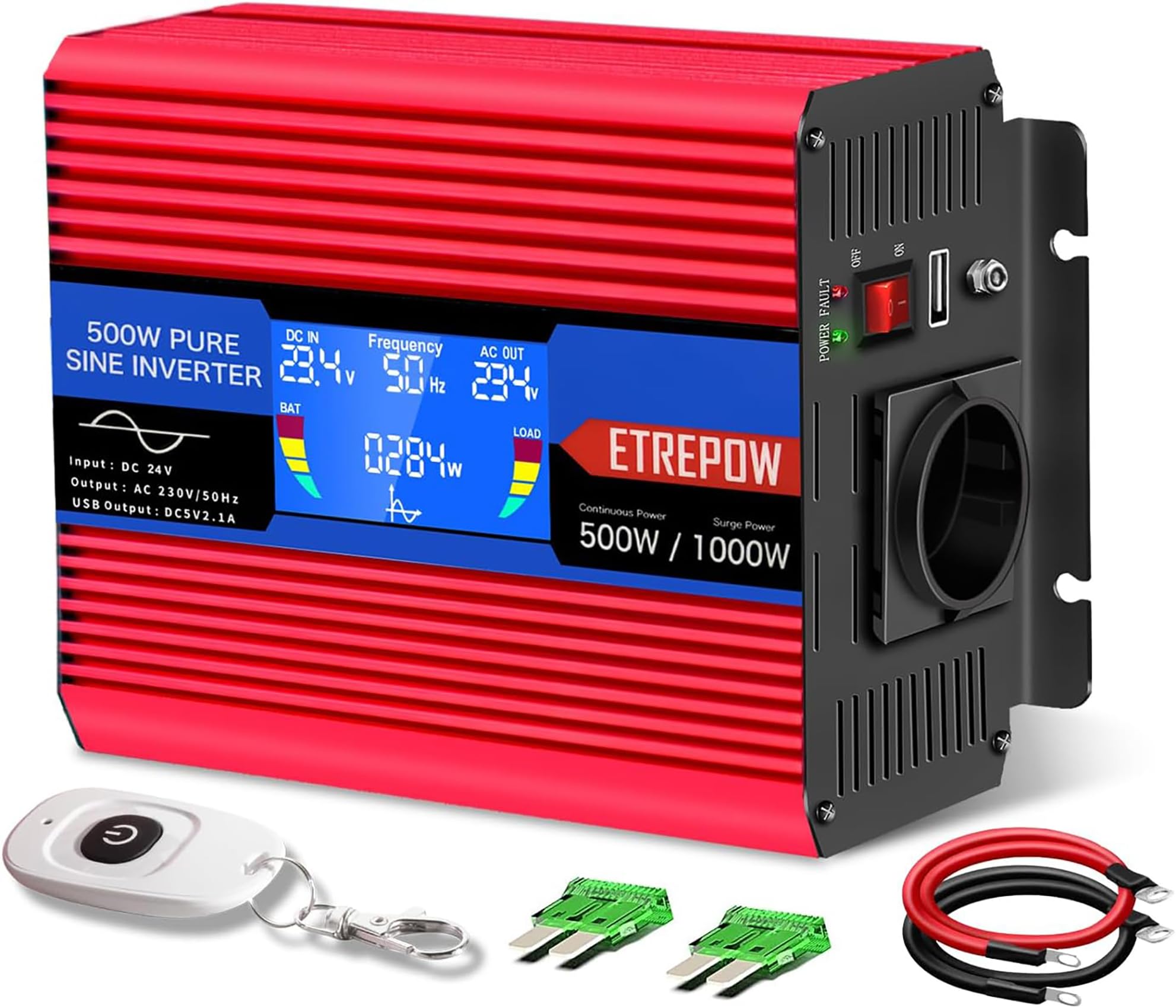 ETREPOW Inversor 24v 220v Onda Pura 3000w/6000w Convertidor de Voltaje con 2 enchufes EU y USB, Mando a Distancia inalámbrico,Pantalla LCD para Sistemas solares, caravanas, Coches, Camping — view 19