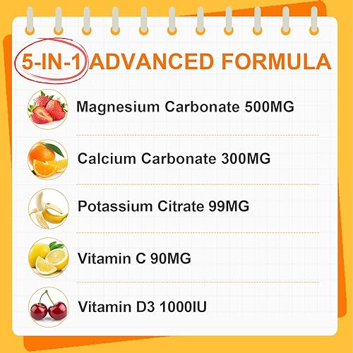 Miniatura 4 de Paquete de 2 gomitas de carbonato de magnesio de 500 mg, suplemento de magnesio de alta absorción para mujeres y hombres, con calcio, potasio,