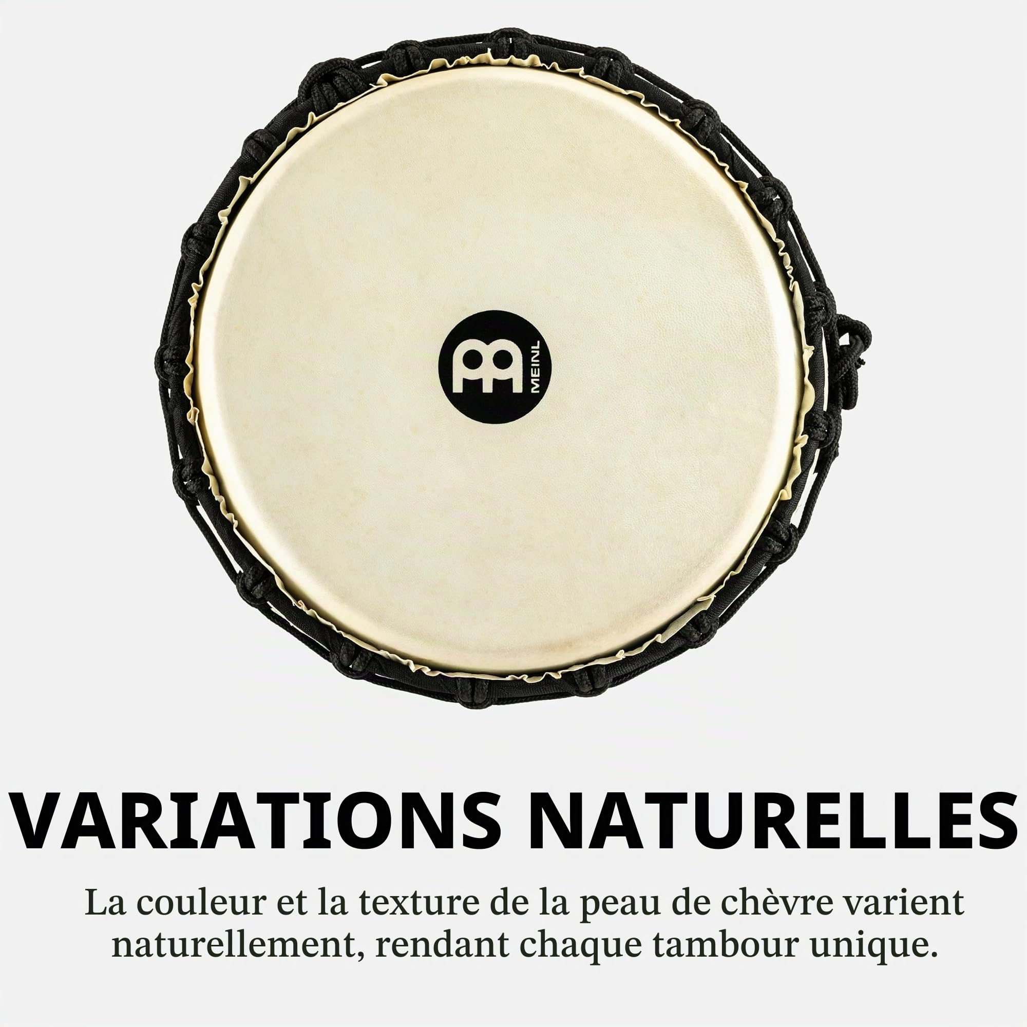 Meinl Percussion Djembe River À Cordes – Percussion à Main Moyenne Taille – Avec Peau de Chèvre – Diamètre 10 pouces – Acajou, Noir (HDJ3-M)