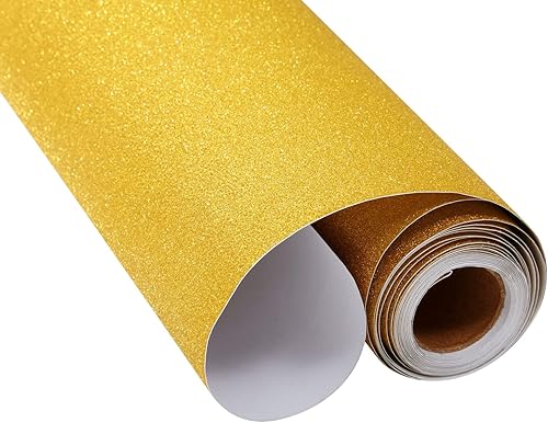 Miniatura 7 de Rollo de papel de contacto con purpurina dorada para manualidades, calcomanía artística para álbumes de recortes (17.7 pulgadas x 16.5 pies)