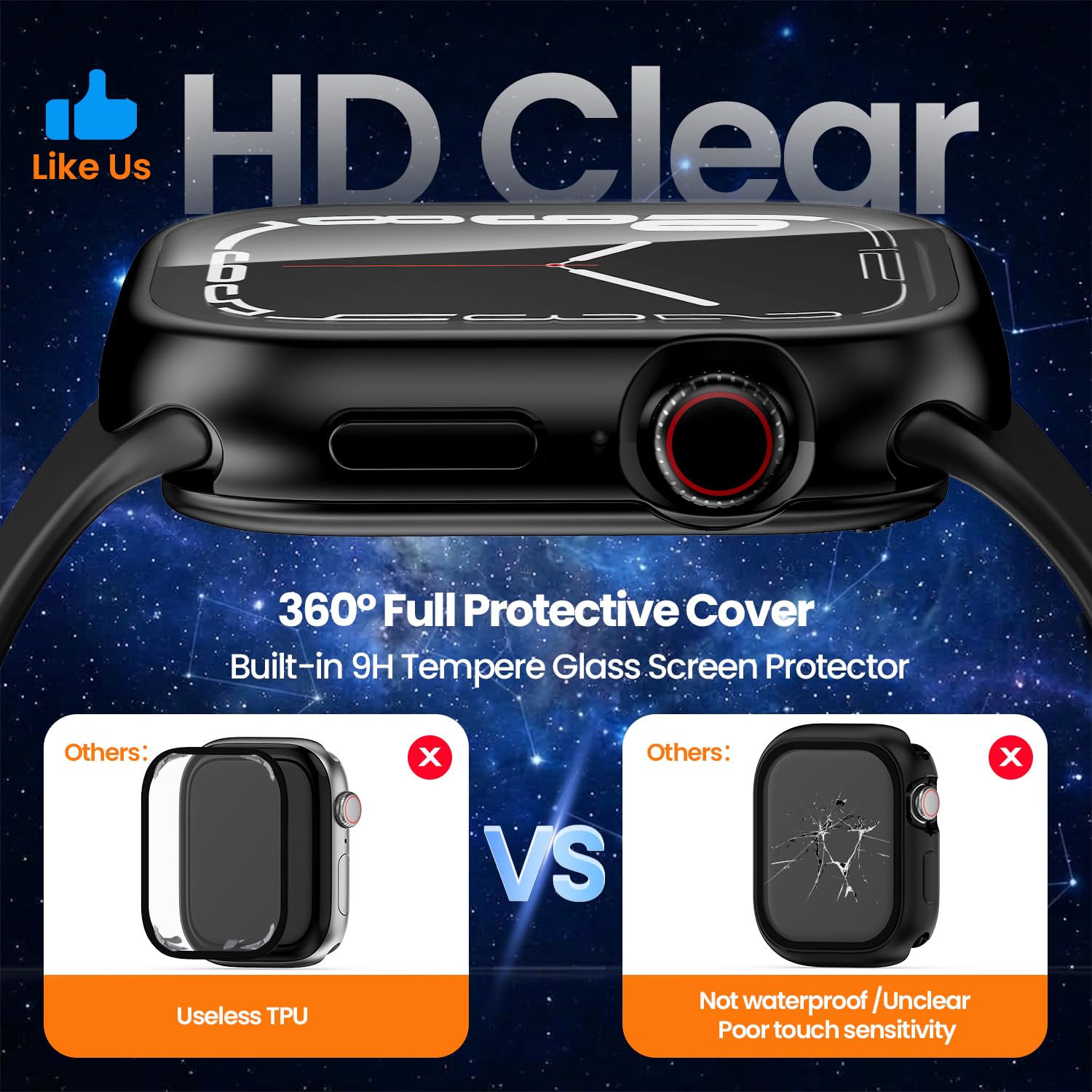 YIJDACASE Coque étanche 3 en 1 IP67 pour Apple Watch Series 4/5/6/SE 44 mm avec protection d'écran en verre trempé 【Protection complète à 360°】 Coque fine en polycarbonate rigide compatible iWatch
