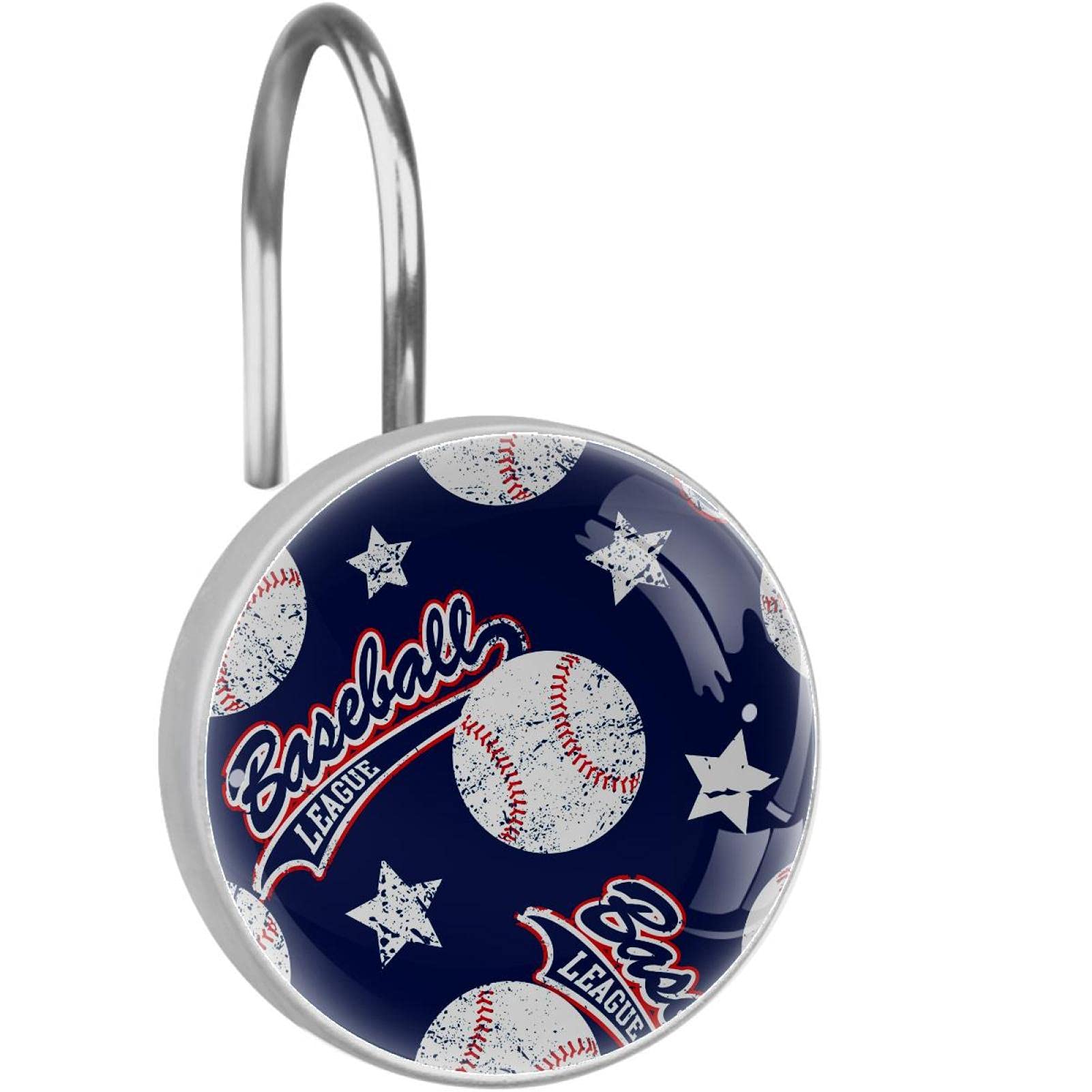 Crochets de rideau de douche étoile de baseball en acier inoxydable lot de 12 pour salle de bain