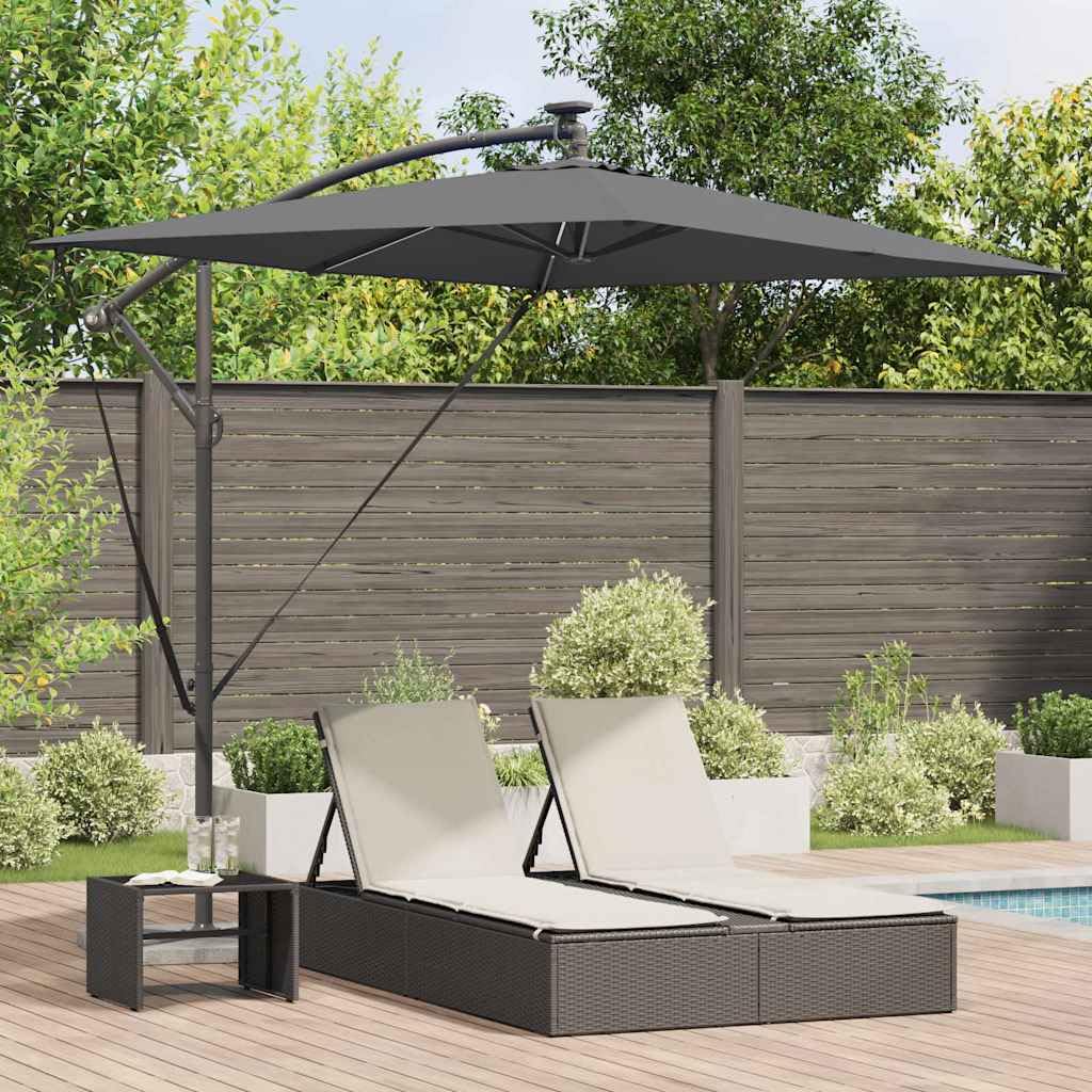 Sonnenschirm mit LED-Lichtleisten Anthrazit freischwingend 294 x 200 x 270 cm aus Polyester Aluminium wetterfest klappbar neigbar mit Solarlicht für Garten Balkon Terrasse