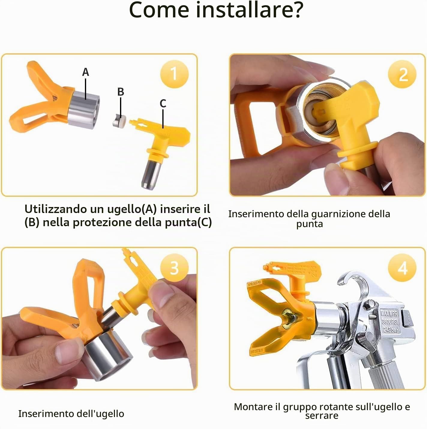 6 pezzi Ugelli Airless,Ugello Pistola a Spruzzo per Airless Spruzzatore Vernice (209,315,415,517,523,619)