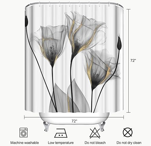 Miniatura 6 de Cortina de ducha floral gris con diseño de tulipanes en acuarela para baño, impermeable, tela de poliéster, cortina de baño de 72 x 72 pulgadas con