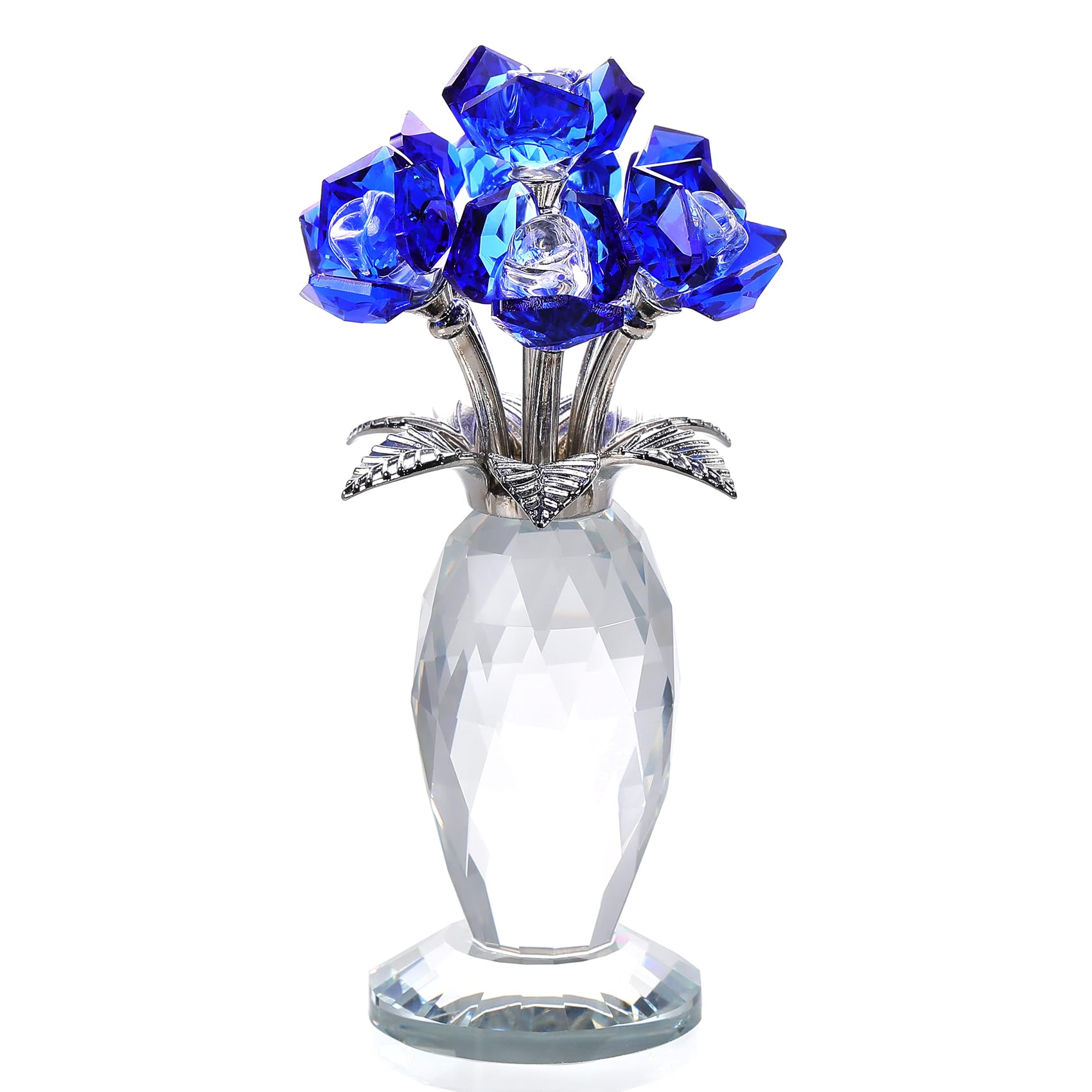 Crystal Blue Rose Bouquet Figurines Gifts for Women Flowers Valentine's Day Mother's Day Presents for Girlfriend Wife Partner Ornament for Home Decor