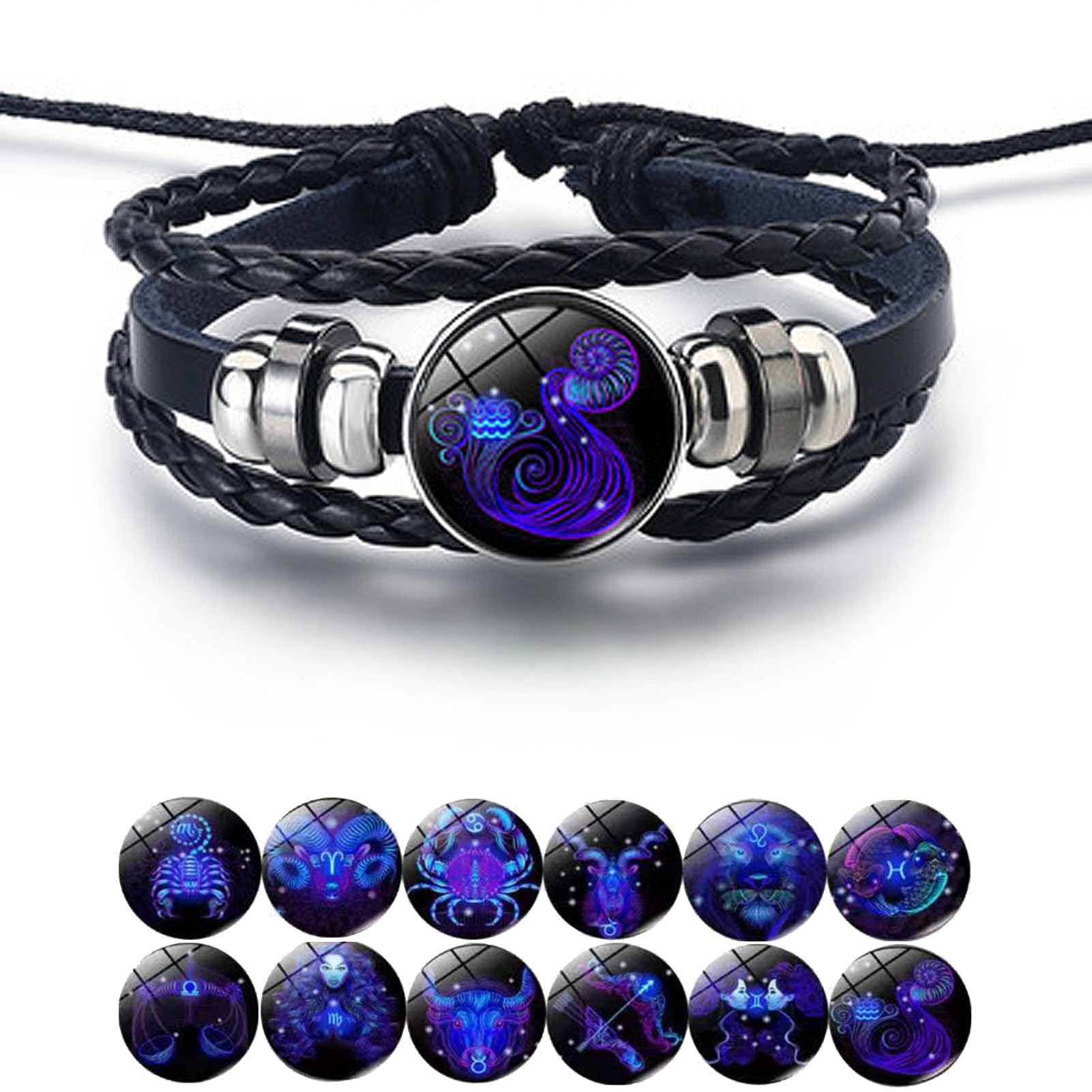 Crescent Moon & Constellation Necklace Set - Alloy Pendant With Leather Bracelet, Libra Design
