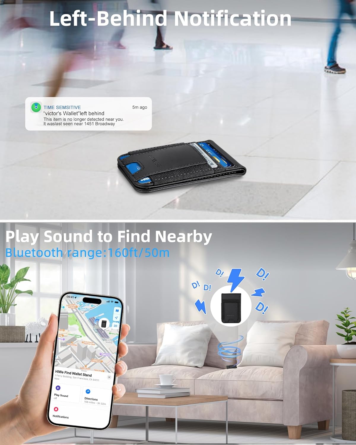 HiWe for MagSafe Wallet Stand with Find My, Anti-Lost Strongest Magnetic Wallet for iPhone 17/16/15/14/13/12 Series, 9 Cards Holder, Leather RFID, Black - Image 3