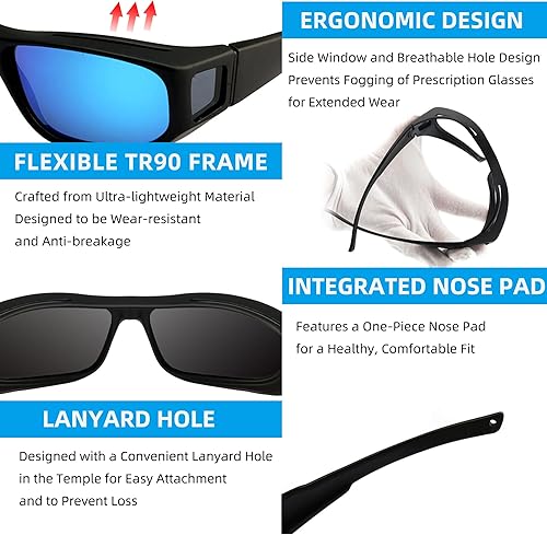 Miniatura 3 de Gafas de sol ajustadas sobre el cristal, deforman alrededor de los lentes de sol polarizados de gran tamaño, protección UV