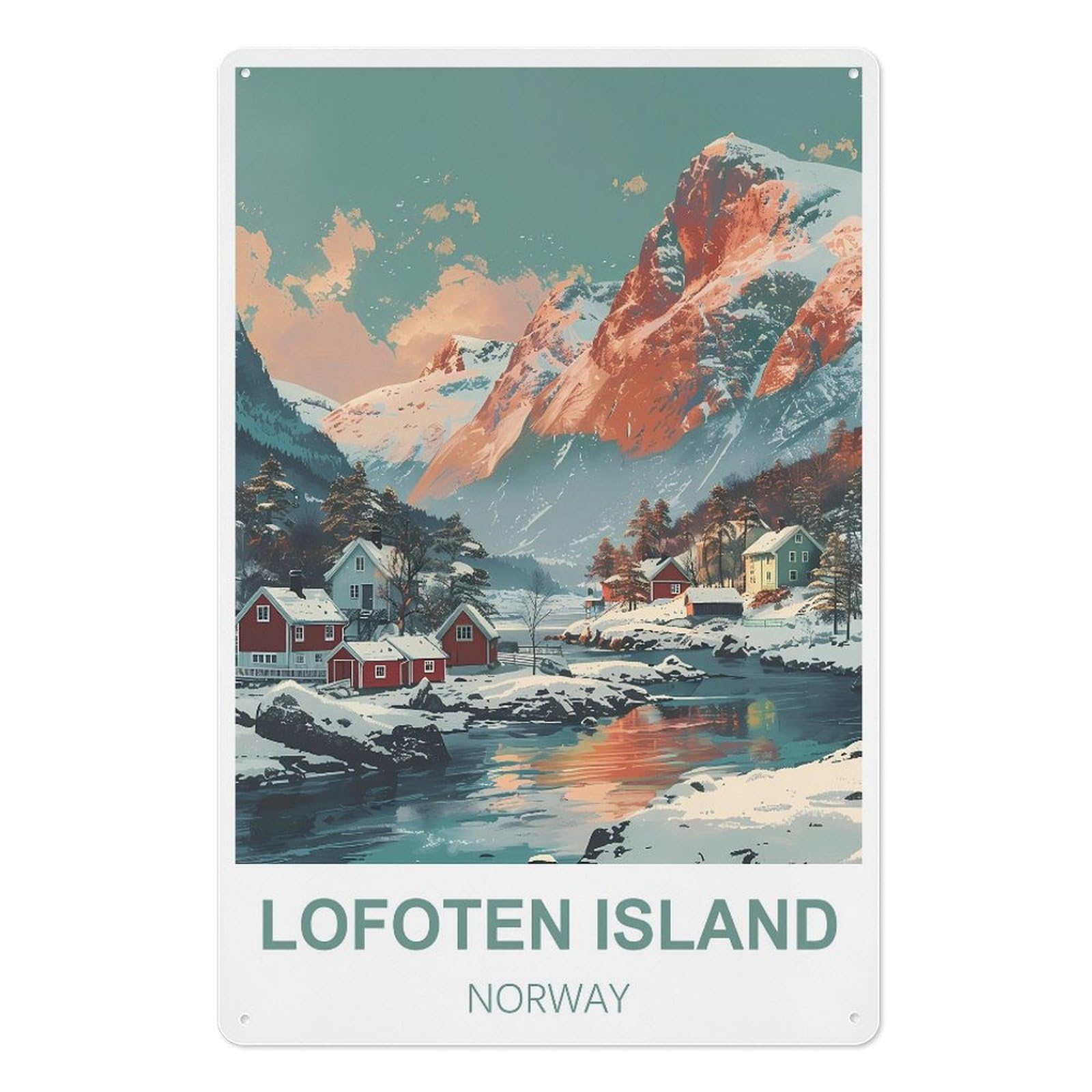 Island Norway Retro Design Tin Painting Vintage Tin Sign 08x12inch(20x30cm) Wall Art for Home Office Bedroom Living Room Cafes Wall Decor