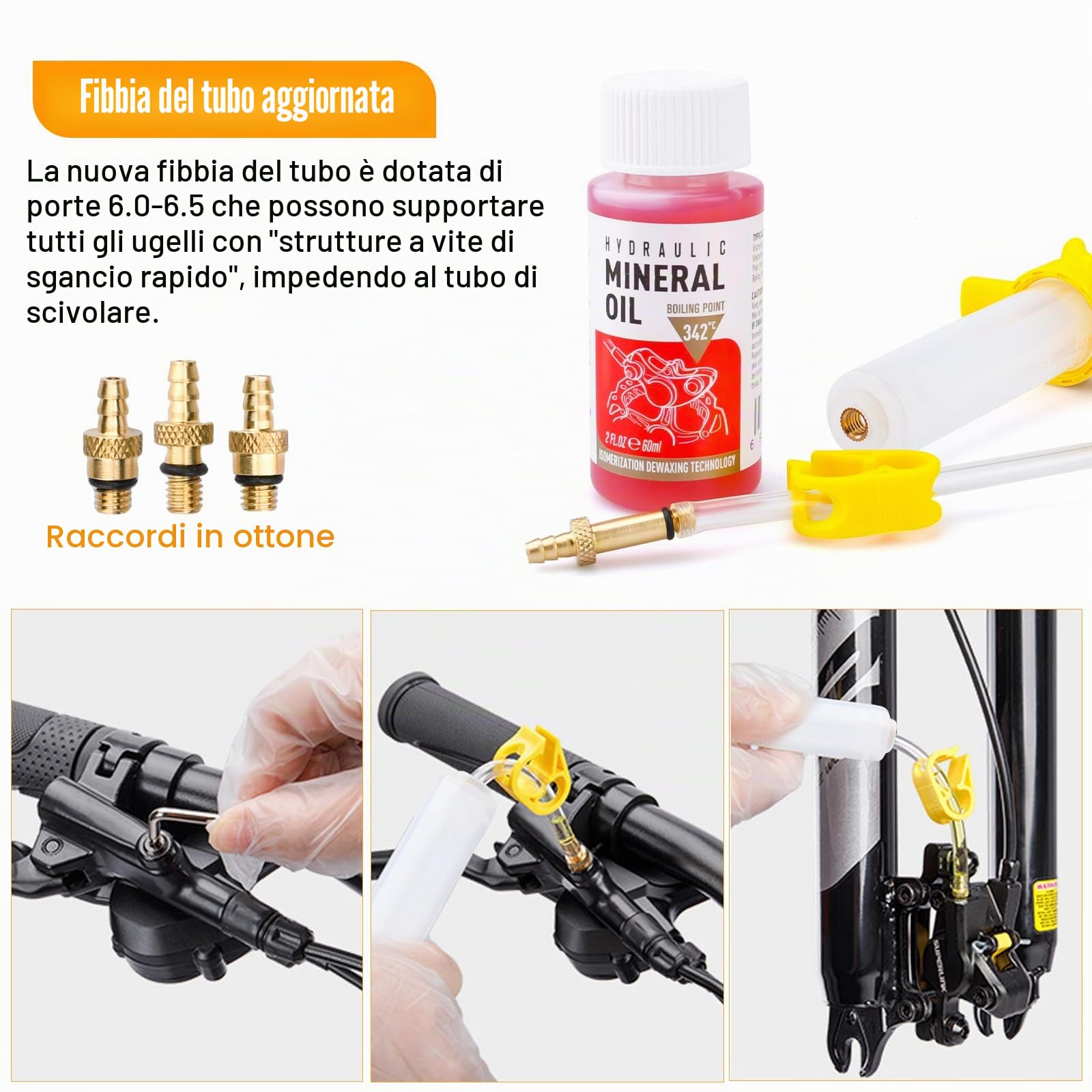 Kit Spurgo Freni per Shimano, TEKTRO, MAGURA, 180ML Olio Minerale Universale Kit Spurgo Freni MTB, Kit Idraulico Di Dissanguamento Del Freno A Disco Del Fluido Della Bicicletta