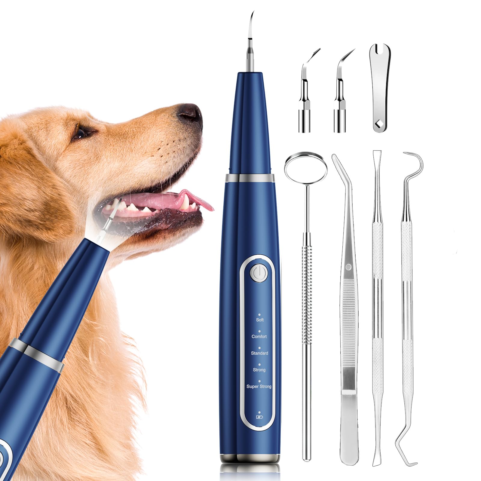 Ni-SHEN Dog Plaque Remover for Teeth,Pet Ultrasonic Tooth Cleaner,Teeth Cleaning Kit -Tartar Remover for Teeth Stains for Dogs and Cats (Blue)