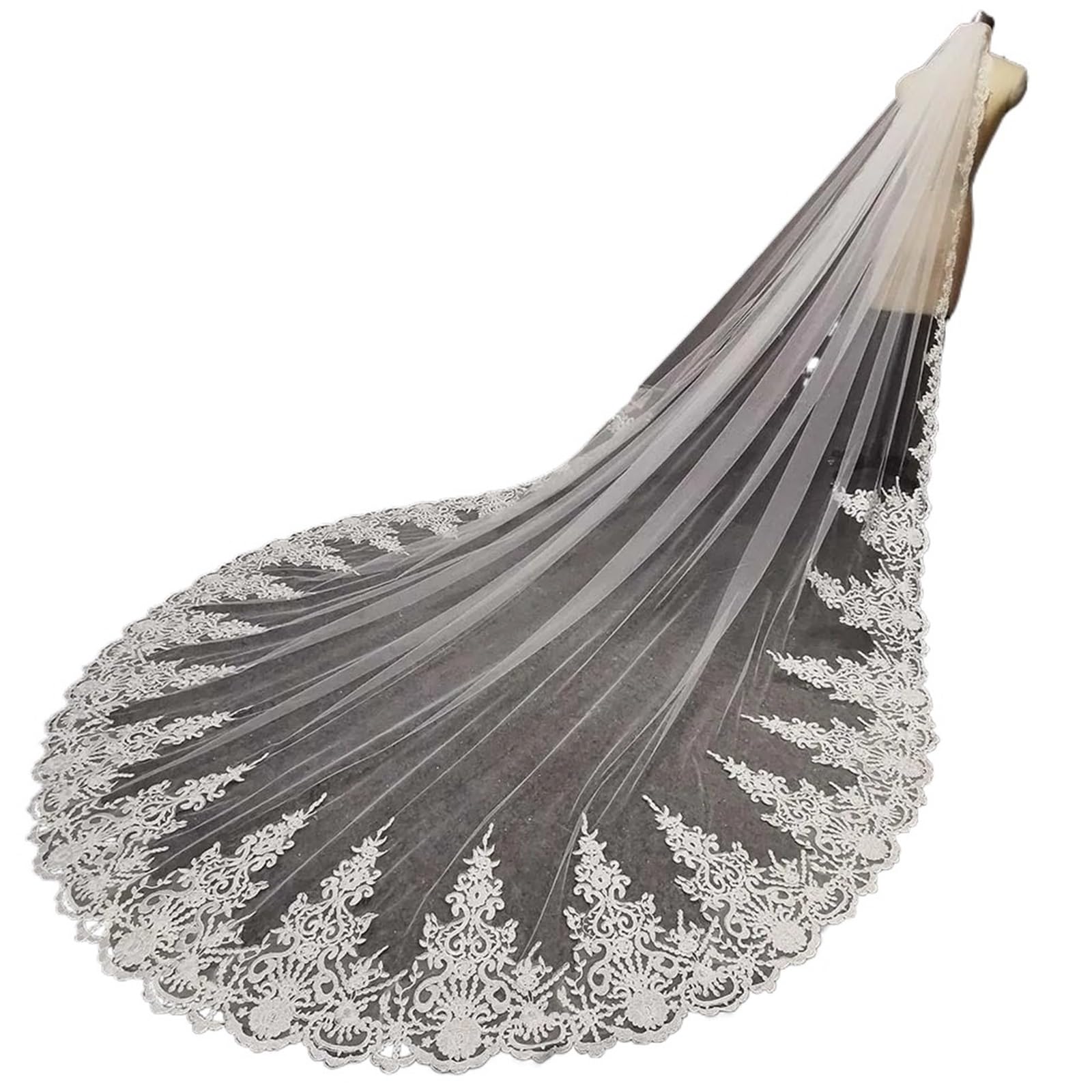 velo sposa Customized Real Photos Long Lace Bridal Veil With Comb 3.5 Meters White Iovry Wedding Accessories per Matrimoni, Feste di Addio al Nubilato
