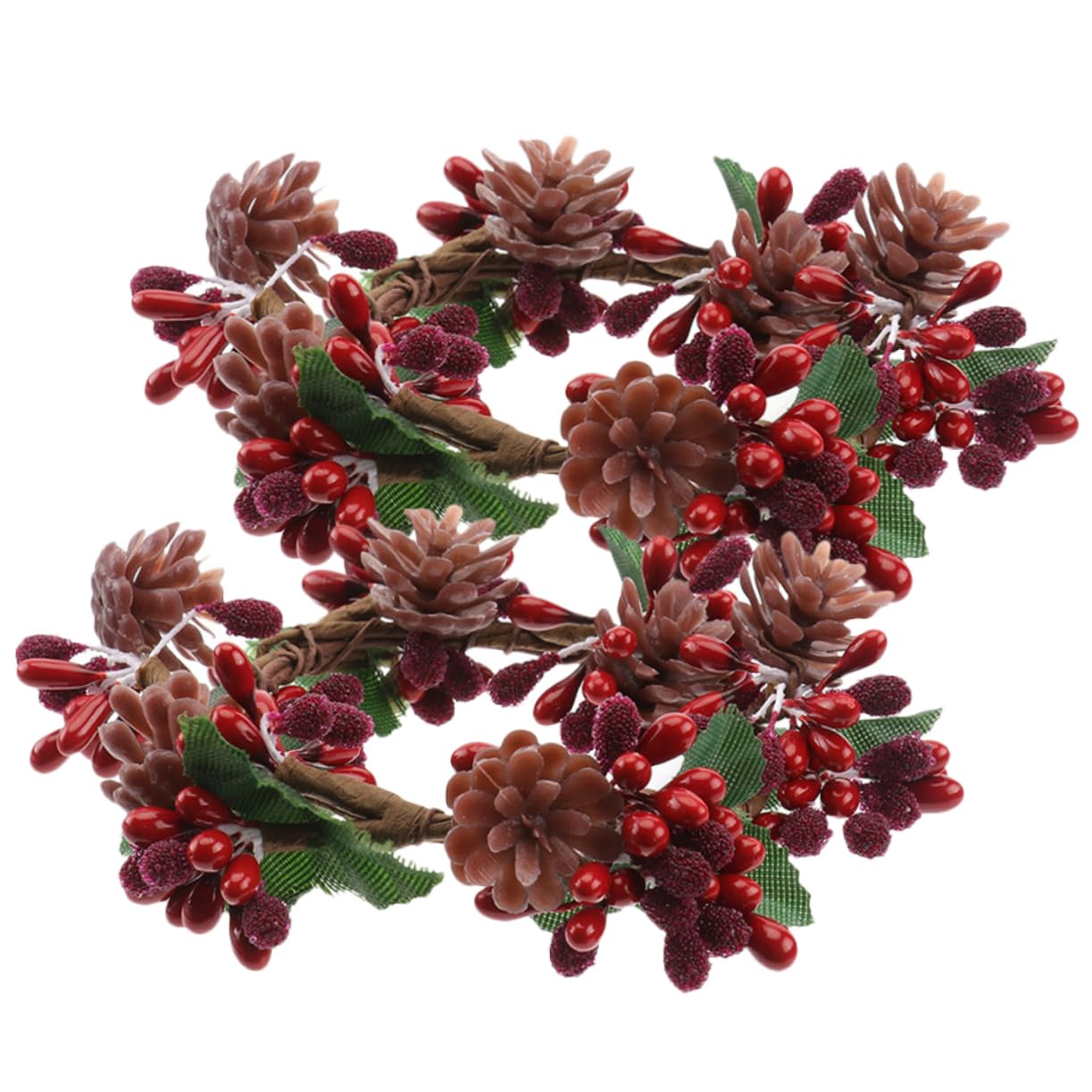 Cabilock 2Pcs Artificial Berry Candle Ring Decor Simulation Wreath for Christmas Candle Holder Centerpiece Home Decoration Beads Inner