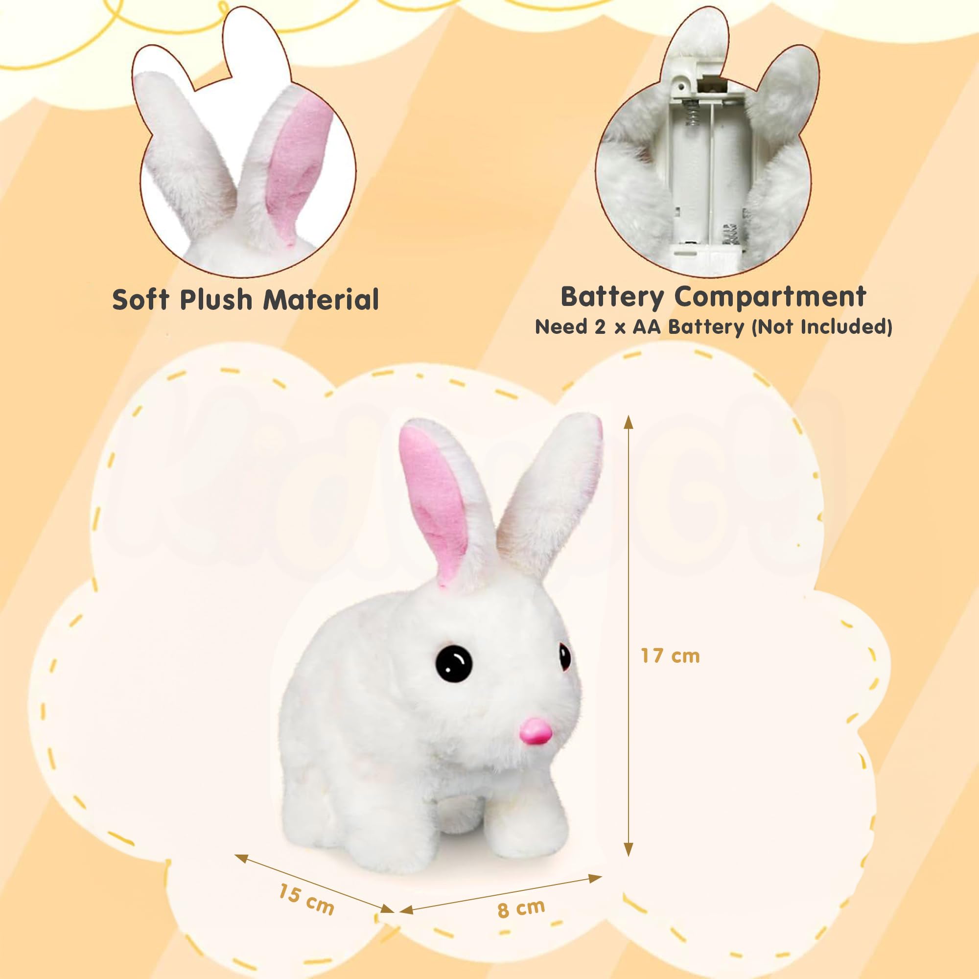 Kidology Electronic Bunny Toy for Kids | Hopping & Jumping Rabbit with Moving Ears, Nose & Tail | Soft Plush Animal Toy for 1-5 Year Olds | Interactive Walking Toy | Gift for Boys & Girls - Image 3 thumbnail