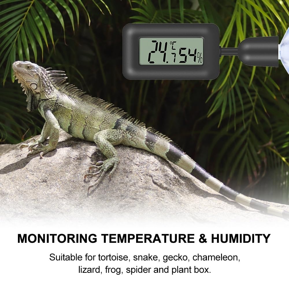 DONGKER Jauge D'humidité de Thermomètre de Reptile,Jauges de Capteur de Température D'affichage LCD Numérique avec Ventouse pour Tortue,Serpent,Lézard,Grenouille,Araignée,Boîte a Plantes