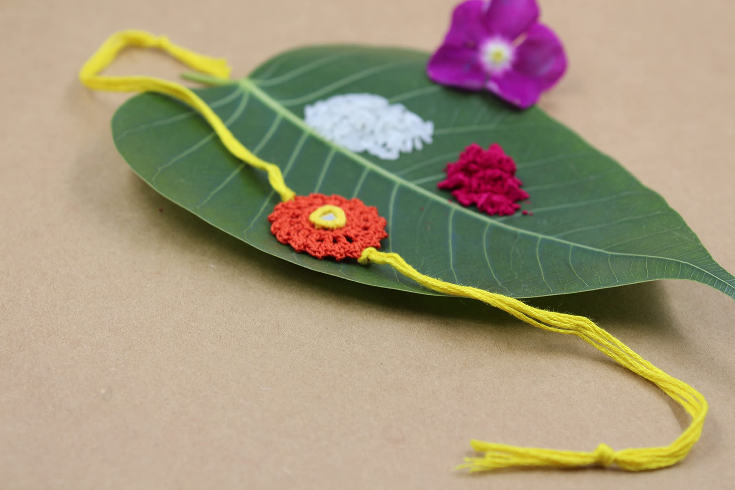 Prapti Handicrafts Handmade Designer Crochet Eco-Friendly Rakhi For Brothers,Sisters,kids Combo Pack (orange flower)
