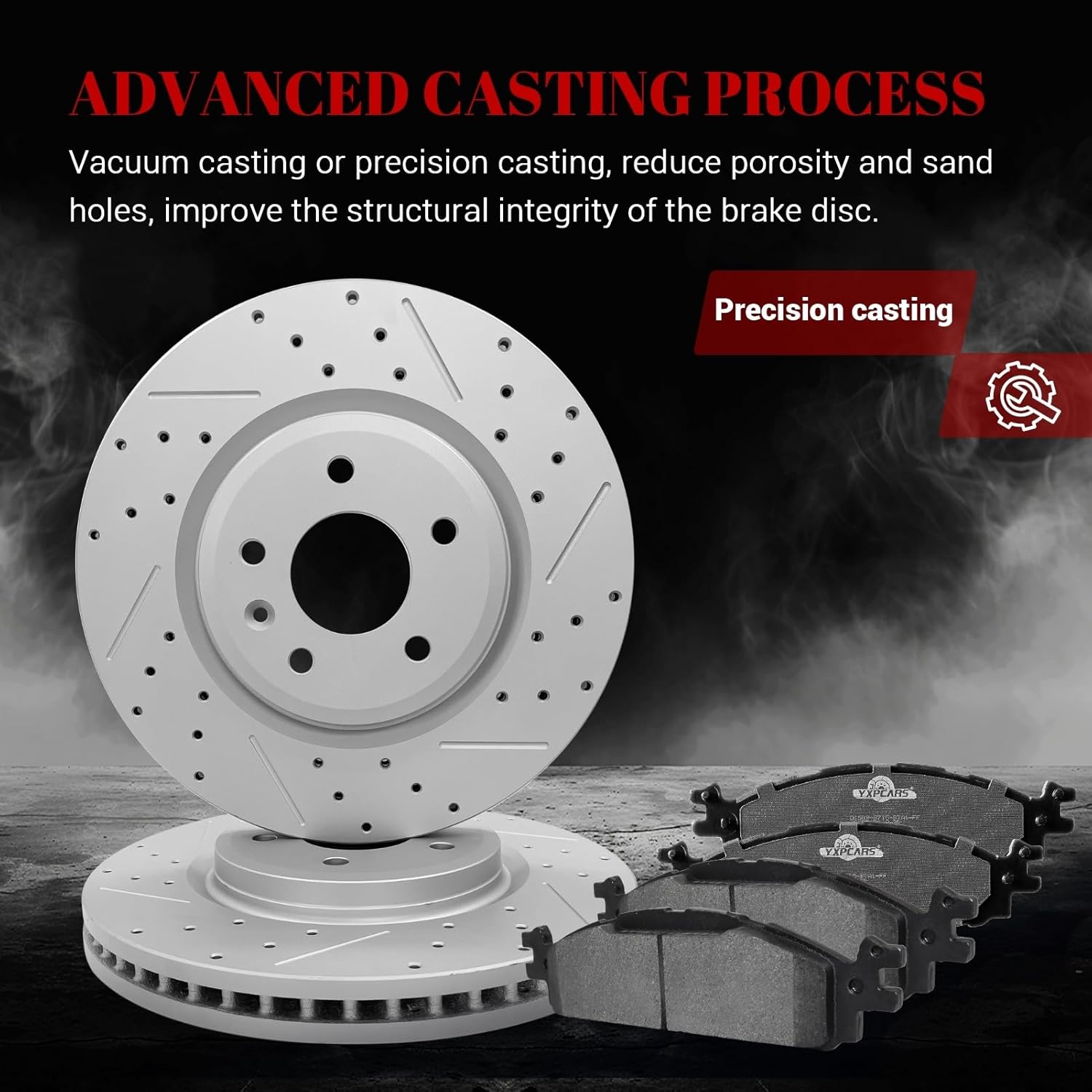 Front & Rear Drilled Slotted Rotors and Ceramic Disc Brake Pads Kit for Ford Explorer 2011-2012/ Flex 2009-2011/ Taurus 2010-2014 2016-2019 Limited/SE/SEL, for Lincoln MKS/MKT