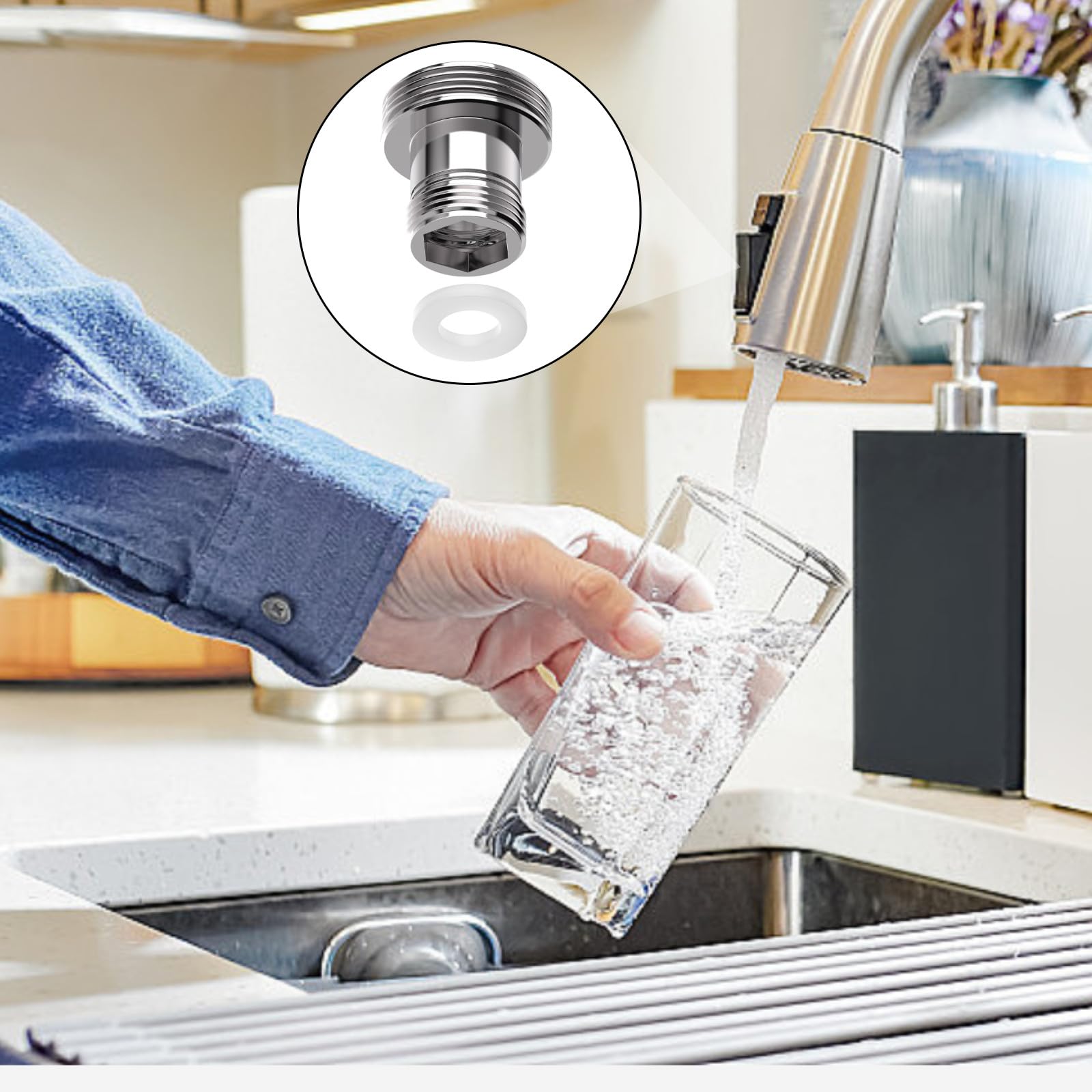 2 adattatori per rubinetto, adattatore per collegamento dell'acqua, adattatore per rubinetto M22 su M16, filettatura metrica M22 su M16, materiale in alluminio, adatto per rubinetti (argento)
