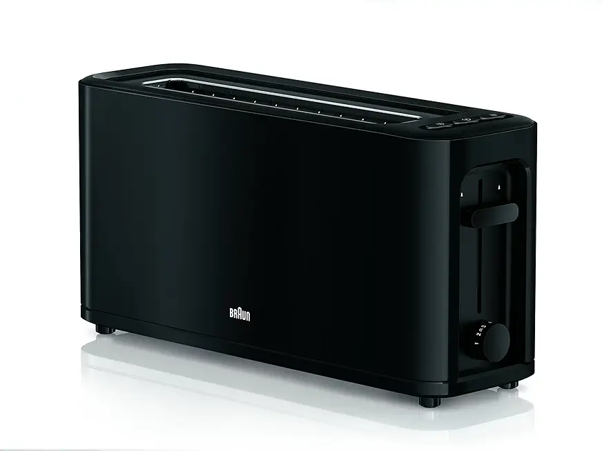 Braun Household HT 3110 BK Toaster | Langschlitz | Extrabreite Toastkammer | Herausnehmbare Krümelschublade | Aufwärm- Und Auftaufunktion | 7 Röstgrade | Separater Brötchenaufsatz | Schwarz