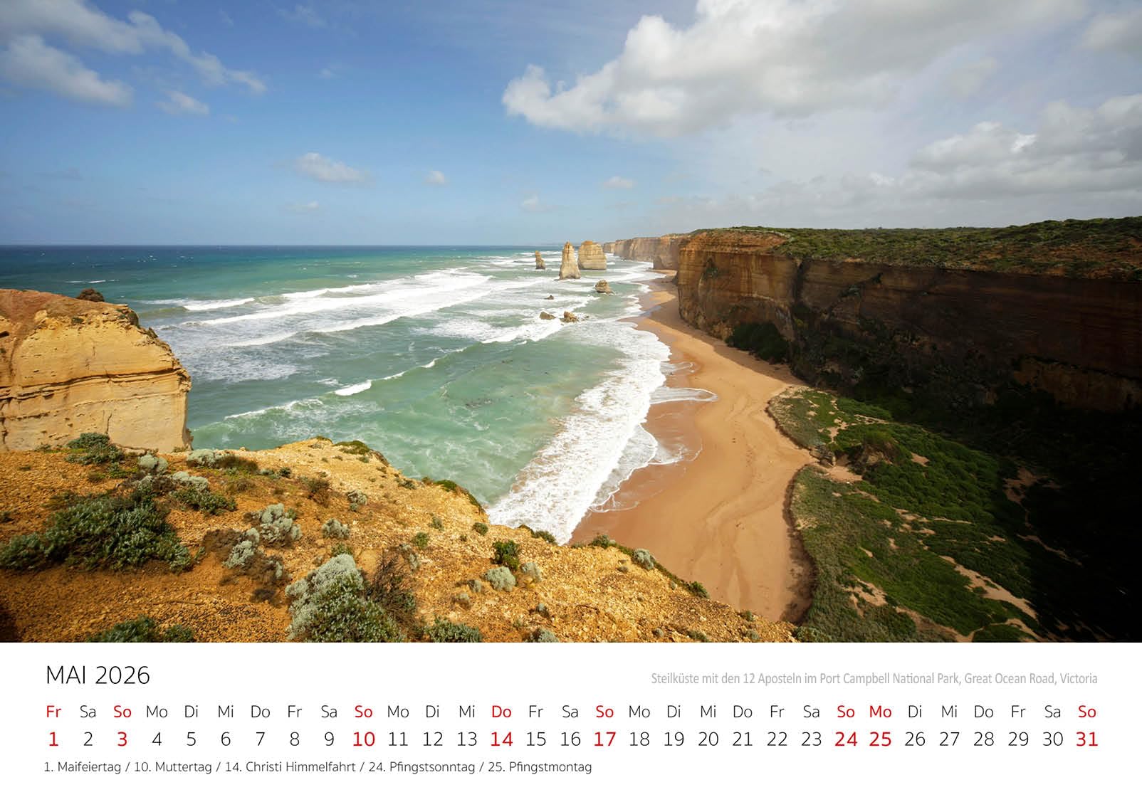 Edition Seidel Premium Kalender Australien 2026 Format DIN A3 Wandkalender Pazifik Sydney Melbourne Tasmanien Nationalpark Uluru Ayers Rock Steilküste Peter Schickert